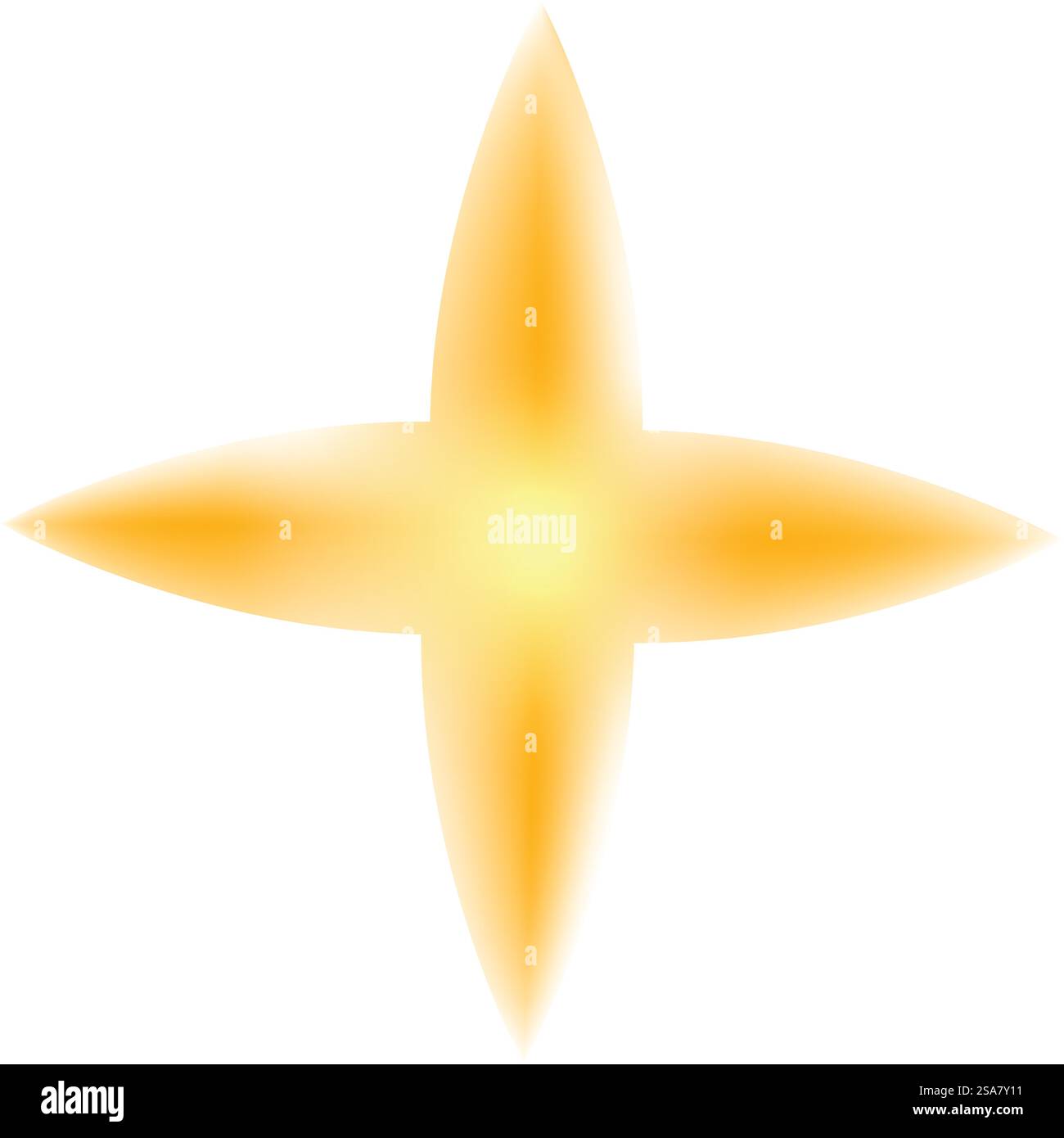 Forma a croce dorata brillante che risplende brillantemente su uno sfondo bianco. Croce di luce dorata astratta brillante su sfondo bianco Illustrazione Vettoriale