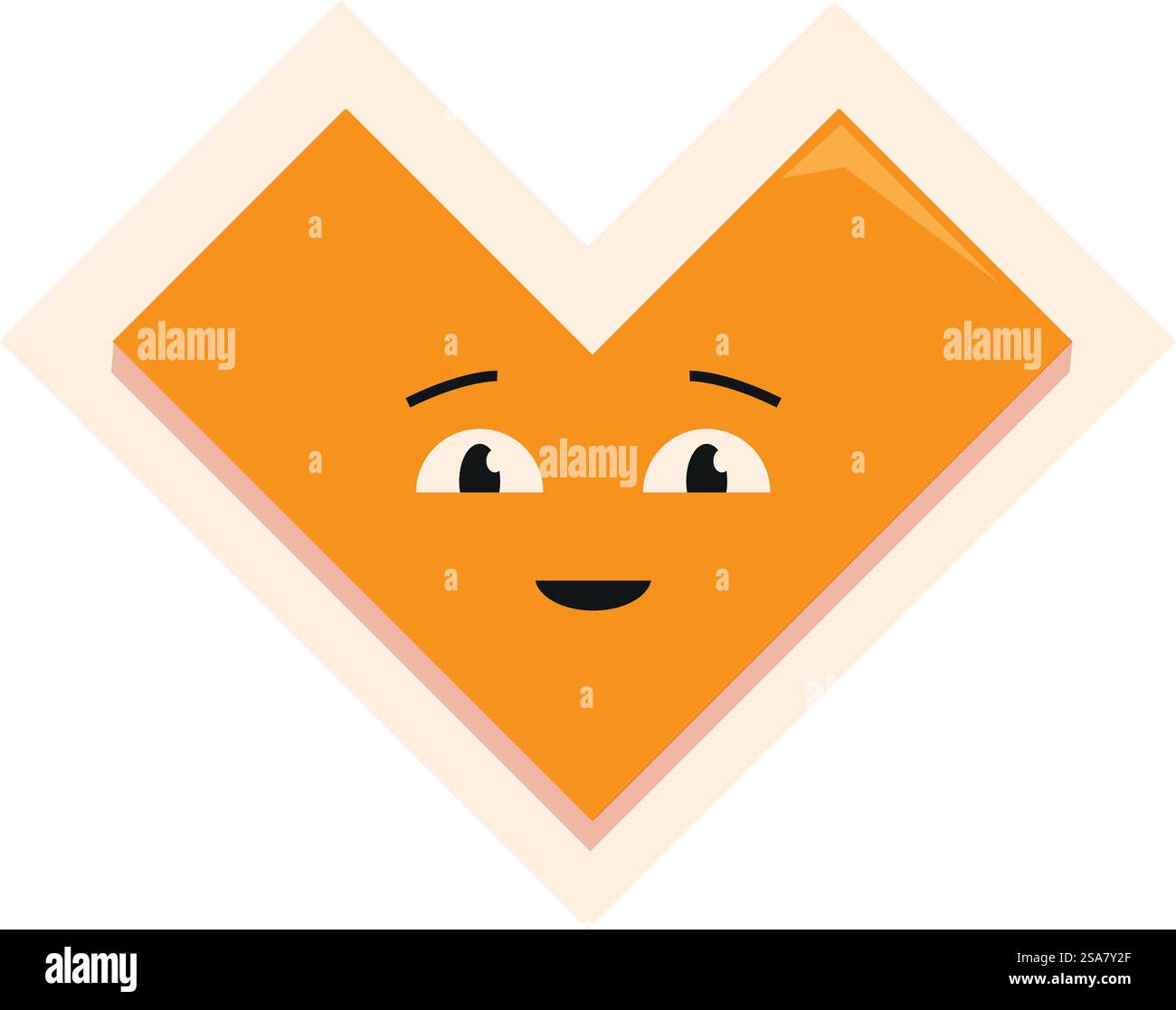 Il cuore dei cartoni animati dà forma a un personaggio con un grande sorriso che sembra amichevole. Personaggio a forma di cuore arancione sorridente e felice Illustrazione Vettoriale