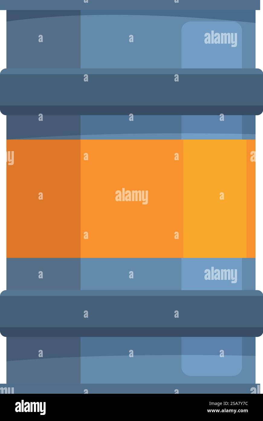 Il cilindro metallico con un'etichetta arancione è in posizione verticale. Cilindro in metallo contenente liquido chimico in posizione verticale Illustrazione Vettoriale