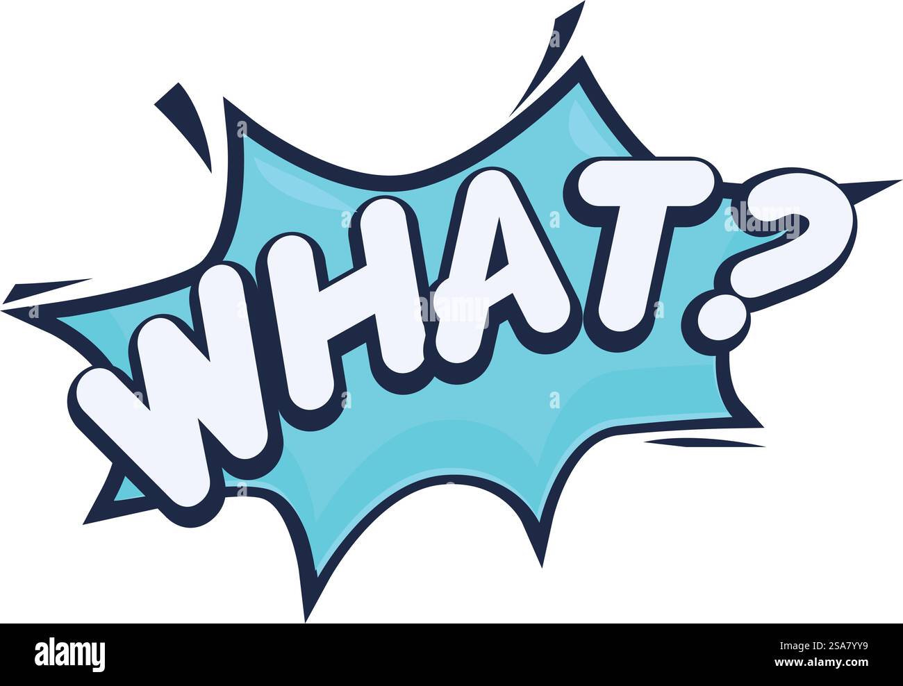 Fumetto che esplode con la parola "cosa" in uno schema di colore blu. Che bolla di discorso dei fumetti che esprime confusione Illustrazione Vettoriale