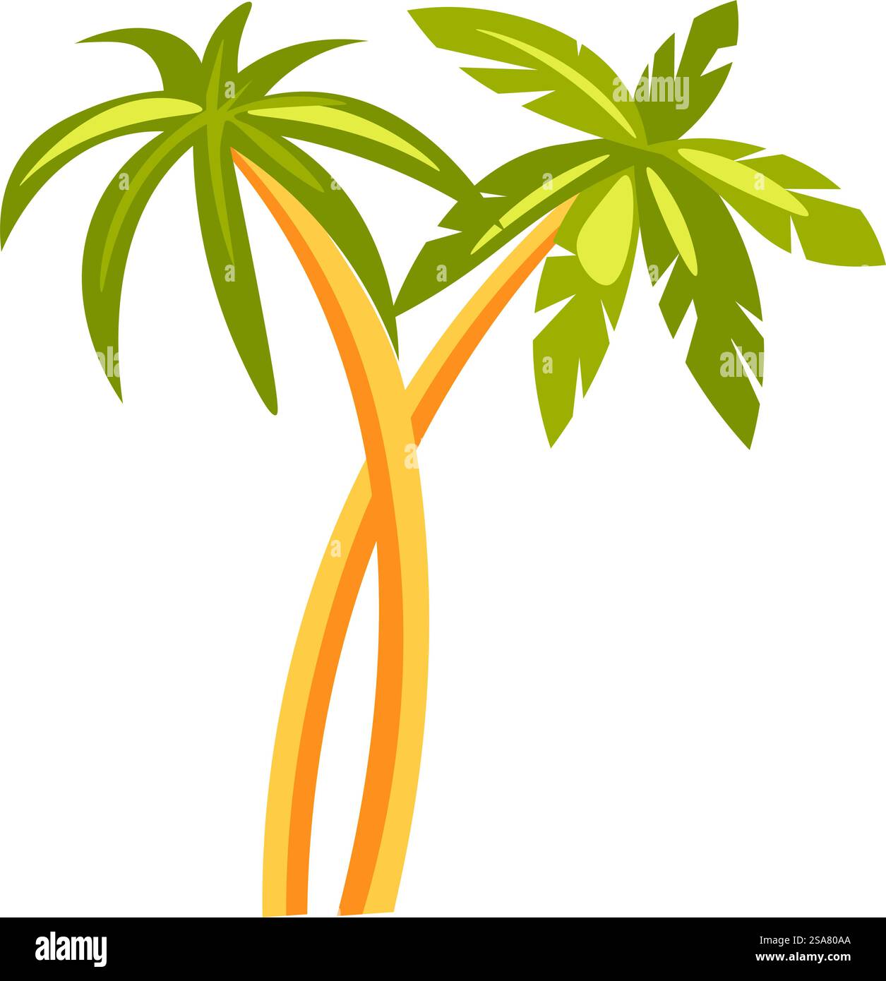 Albero esotico con foglie e fogliame, grandi rami e ramoscelli. Vegetazione tropicale isolata e flora di spiagge e foreste pluviali. Natura e natura selvaggia. Immagine vettoriale in stile piatto. Palma tropicale con foglie e steli, albero esotico Illustrazione Vettoriale