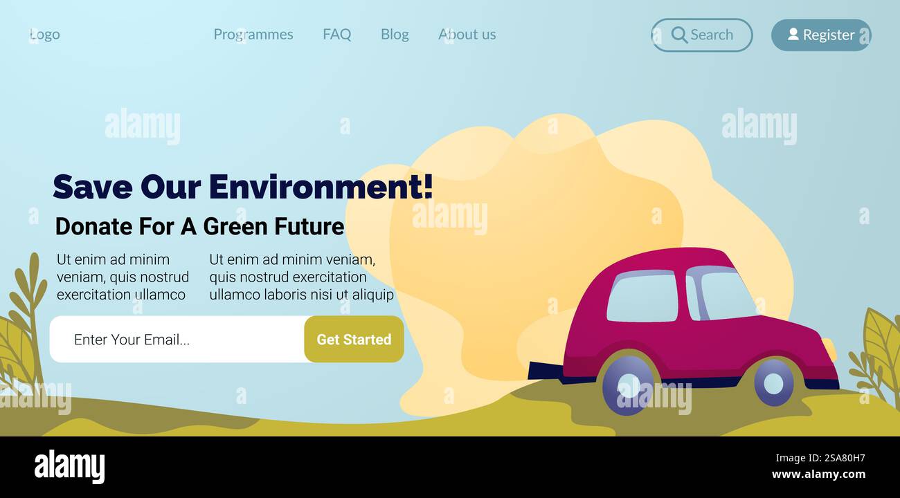 Ecologia e protezione della natura. Salvate il nostro ambiente, donate per un futuro verde. Conservazione e conservazione della biodiversità naturale. Modello di landing page del sito Web, sito Internet. Vettore in stile piatto. Salvate il nostro ambiente, donate per un futuro verde Illustrazione Vettoriale
