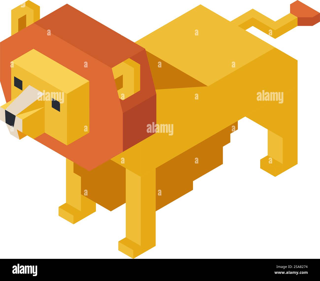 Statuetta di leone africano o modello in legno dalla forma minimalista e dal design geometrico. Gioco di animali isolati o giocattolo per bambini, giochi e pezzi da gioco per bambini. Immagine vettoriale in stile piatto. Statuetta animale, modello in legno di leone africano Illustrazione Vettoriale