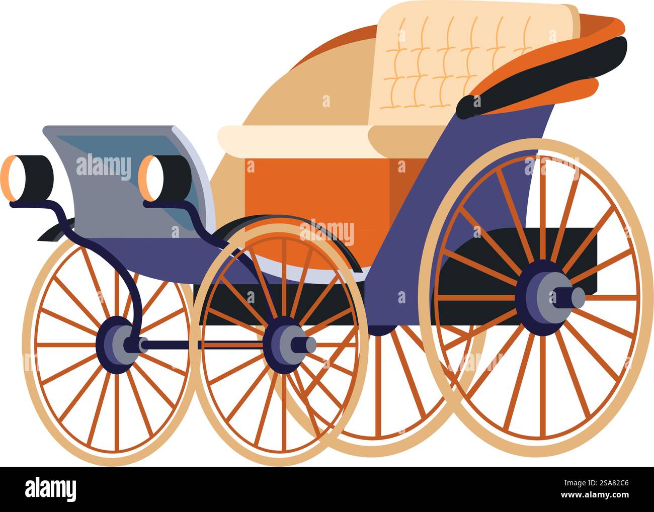 Trasporto d'epoca o veicolo senza tetto e ruote alte, mezzi e tipi di trasporto rétro isolati. Trolley per passeggeri, auto della parte. Immagine vettoriale in stile piatto. Carrozza retrò senza tetto, trasporto vintage Illustrazione Vettoriale