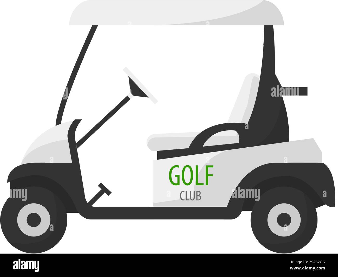 Piccola macchina in miniatura per i membri del golf club e gli sportivi che giocano sul campo. Veicolo isolato per club e equitazione da un unico campo. Sport e attrezzature, sport e riposo. Vettore in stile piatto. Mezzi di trasporto per club golfistico, piccola auto per sportivi Illustrazione Vettoriale