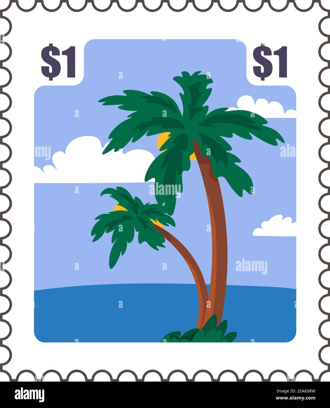 Cartolina o cartolina con vista e natura tropicale turca, oggetto da collezione. Palme e spiaggia. Timbro postale o carta con prezzo, corrispondenza e adesivo per posta. Vettore in stile piatto. Cartolina di tacchino o cartolina con spiaggia e palme Illustrazione Vettoriale