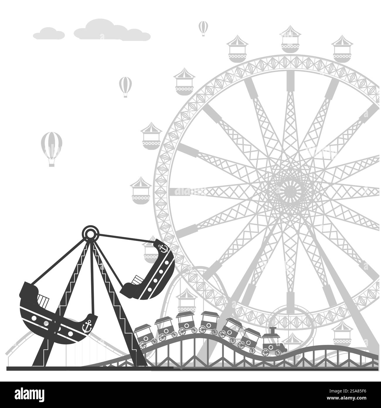 La linea vettoriale di un ottovolante, che presenta un'emozionante corsa al parco divertimenti, perfetta per elementi di design e decorazioni a tema. Roller Coaster Ride Line Art Illustrazione Vettoriale