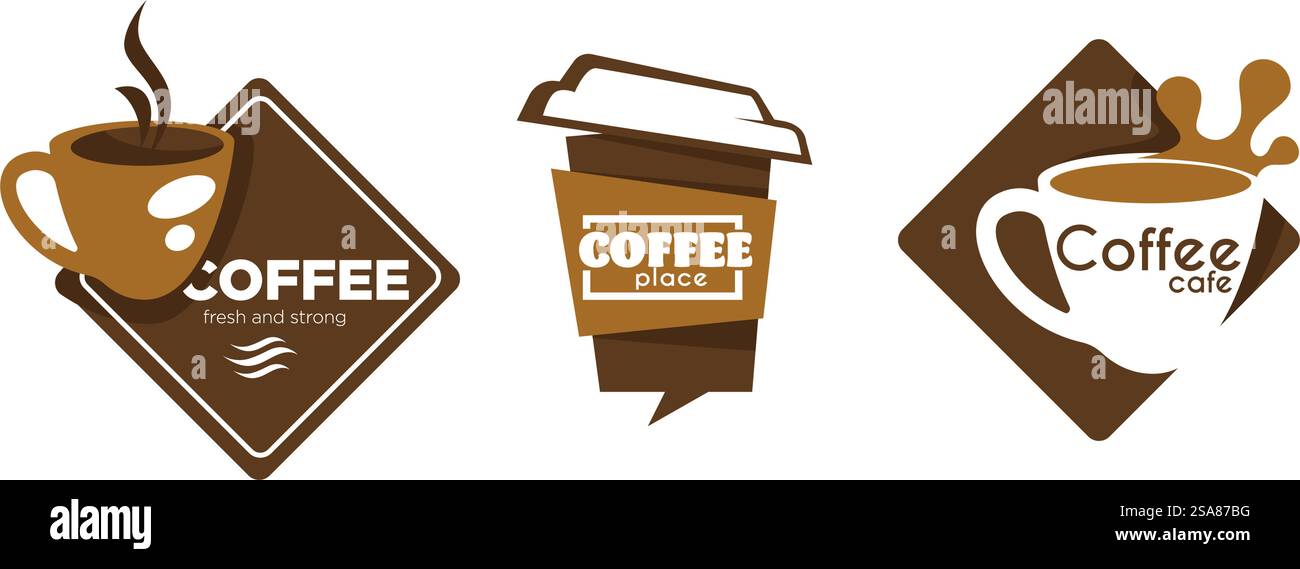 Una collezione di eleganti loghi caffè, illustrazioni vettoriali, ideali per caffetterie e marchi di lusso, caratterizzati da un'estetica moderna e un design pulito, isolati su uno sfondo bianco. Elegant Coffee Logo Collection Vector Illustrazione Vettoriale