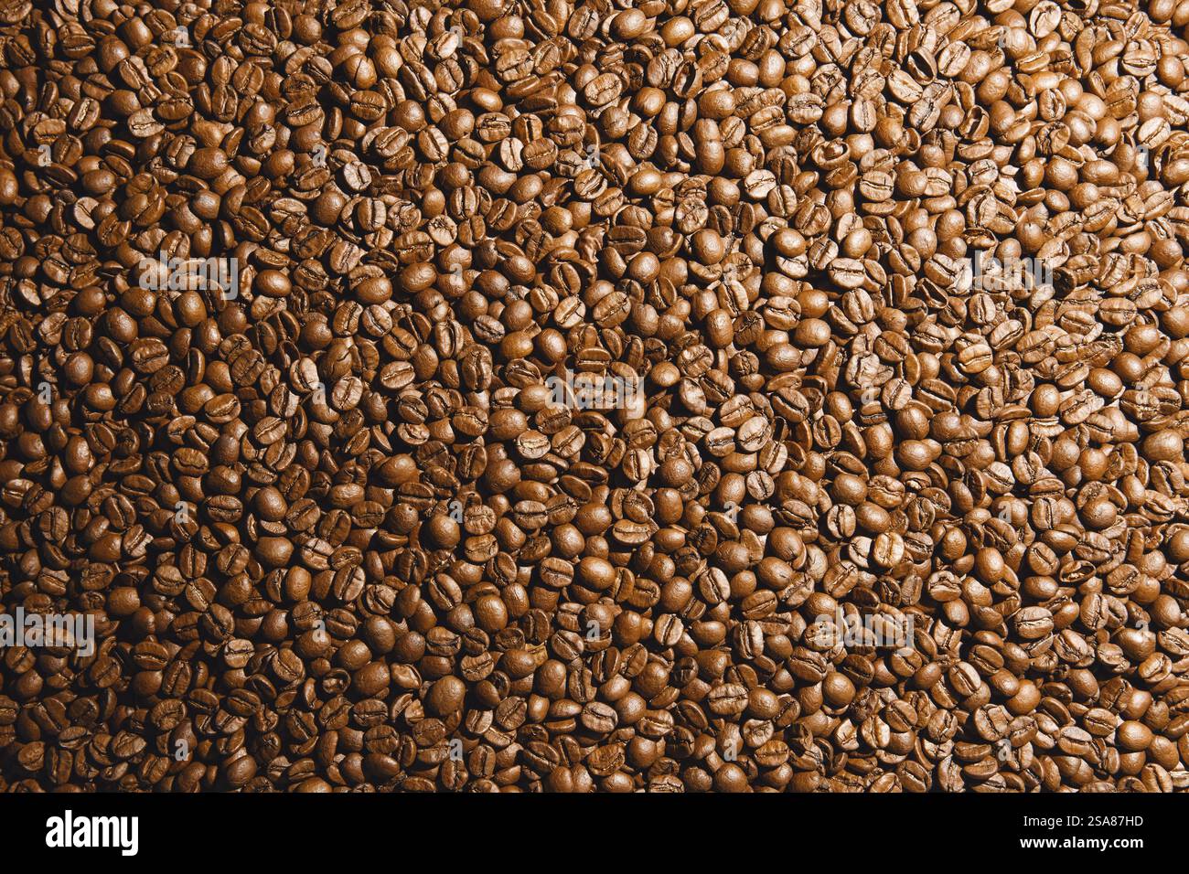 Vista ravvicinata dei chicchi di caffè tostati scuri Foto Stock