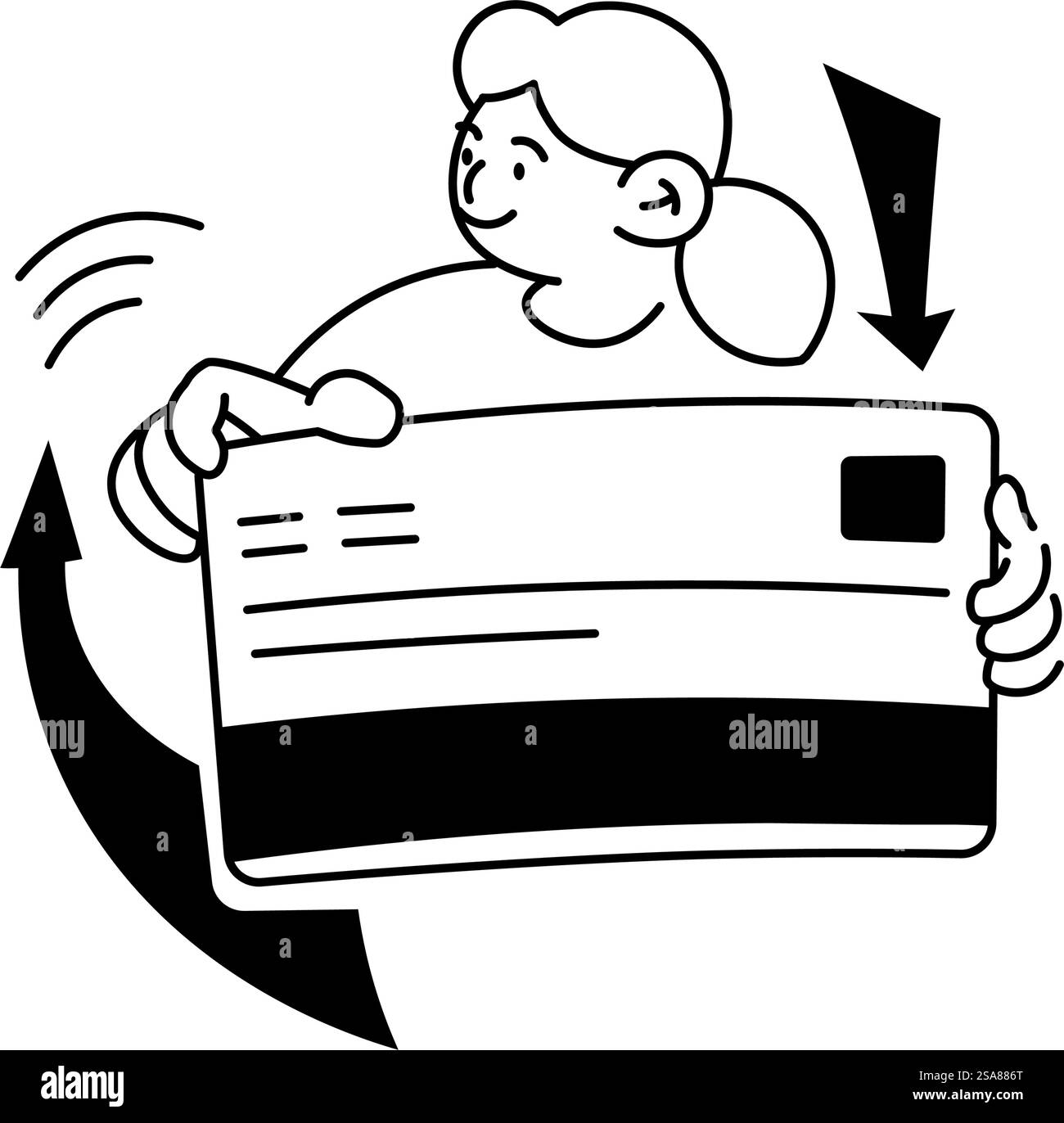 Illustrazione vettoriale di una donna che usa una carta di credito, isolata su sfondo bianco. Donna che usa il vettore carta di credito Illustrazione Vettoriale