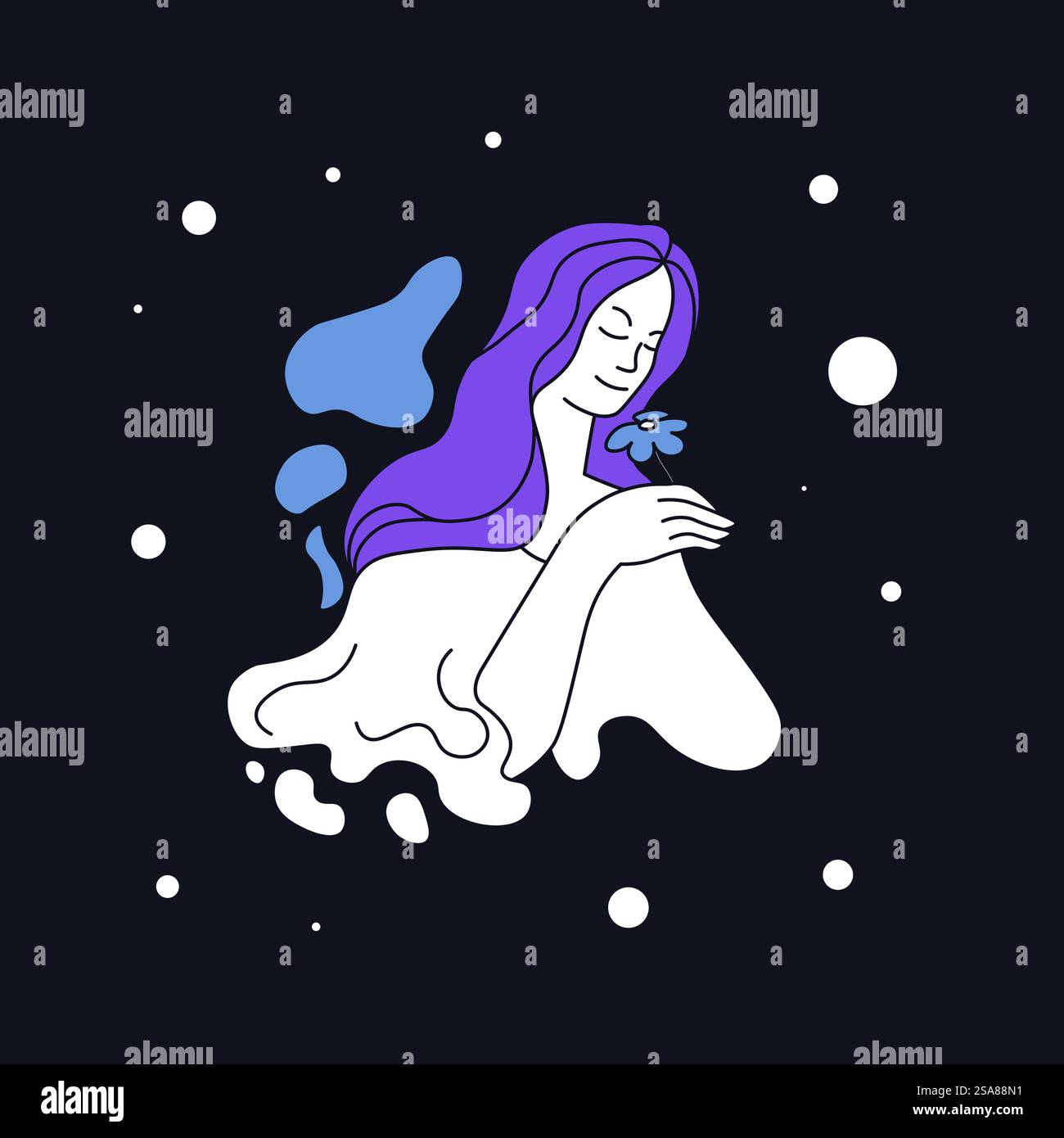 Segno zodiaco virgo in un moderno stile di illustrazione vettoriale. Isolato su uno sfondo scuro.. Illustrazione vettoriale del segno zodiacale Virgo Illustrazione Vettoriale