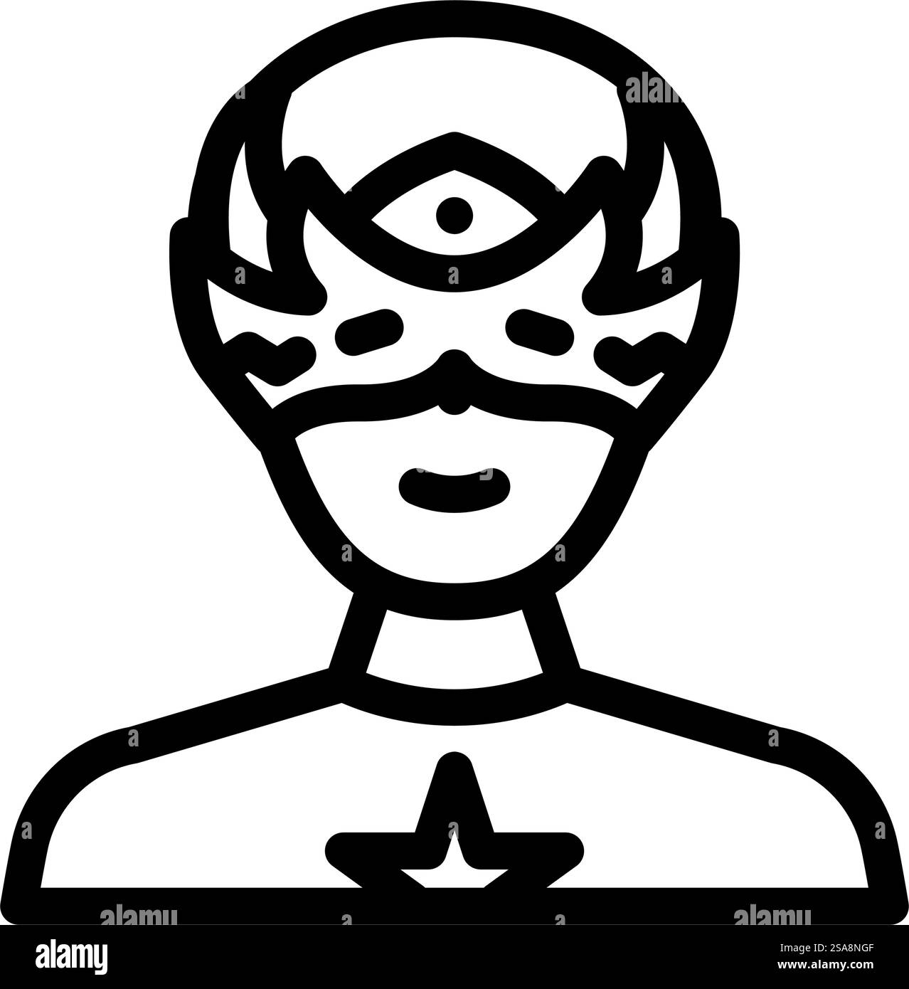 vettore icona linea viso maschera eroe. maschera eroica segno facciale. illustrazione nera del simbolo del contorno isolato. illustrazione vettoriale dell'icona della linea del volto della maschera eroica Illustrazione Vettoriale