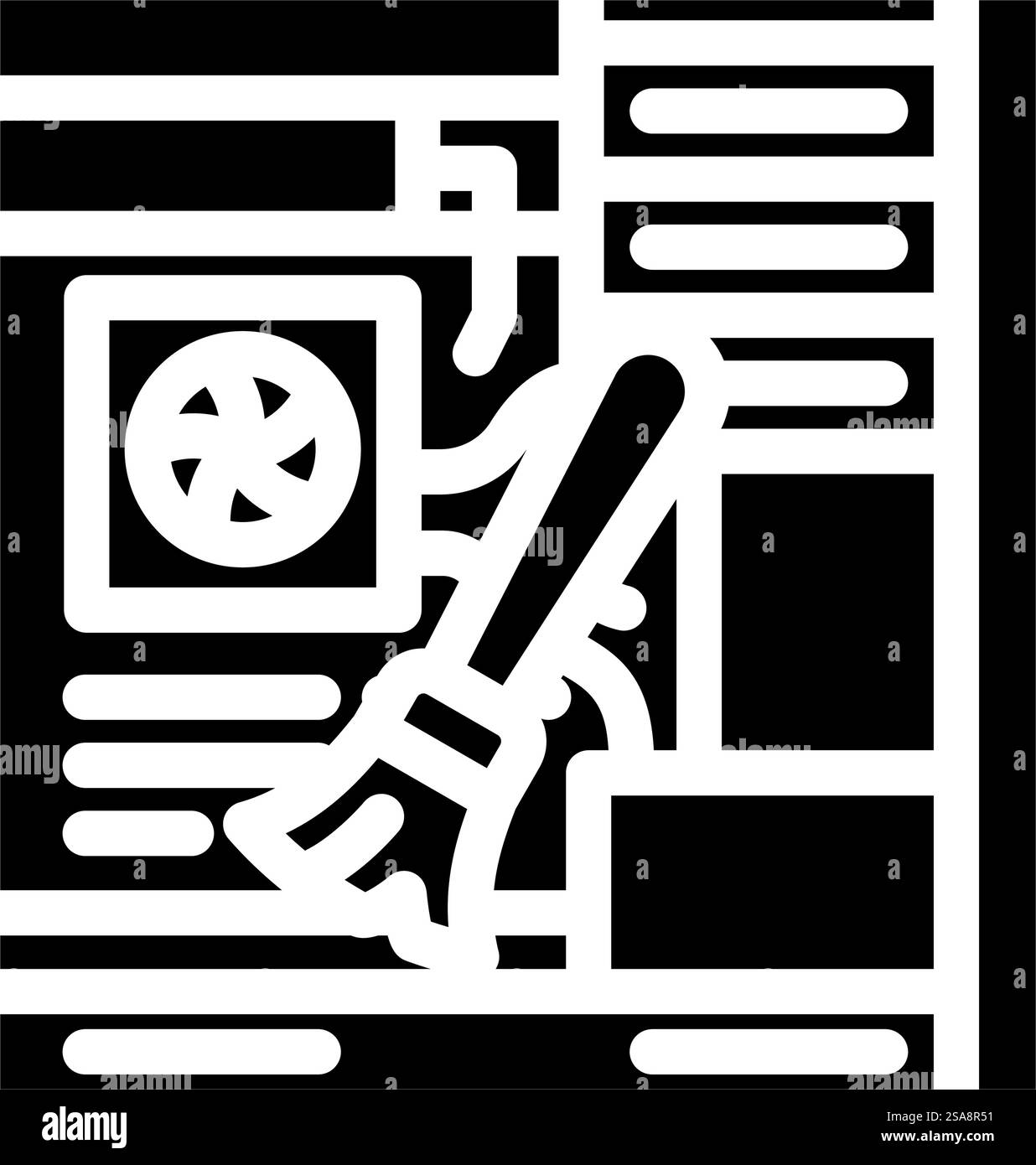 pulitura pc riparare il vettore dell'icona glifo del computer. pulitura pc riparazione segnaletica computer. illustrazione del simbolo isolato. immagine vettoriale icona glifo del computer di riparazione pulizia pc Illustrazione Vettoriale