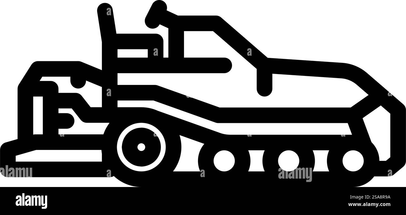 vettore icona linea veicolo asfaltatrice edile. cartello per veicoli edili asfaltatori. illustrazione nera del simbolo del contorno isolato. illustrazione vettoriale dell'icona della linea del veicolo dell'asfaltatrice Illustrazione Vettoriale