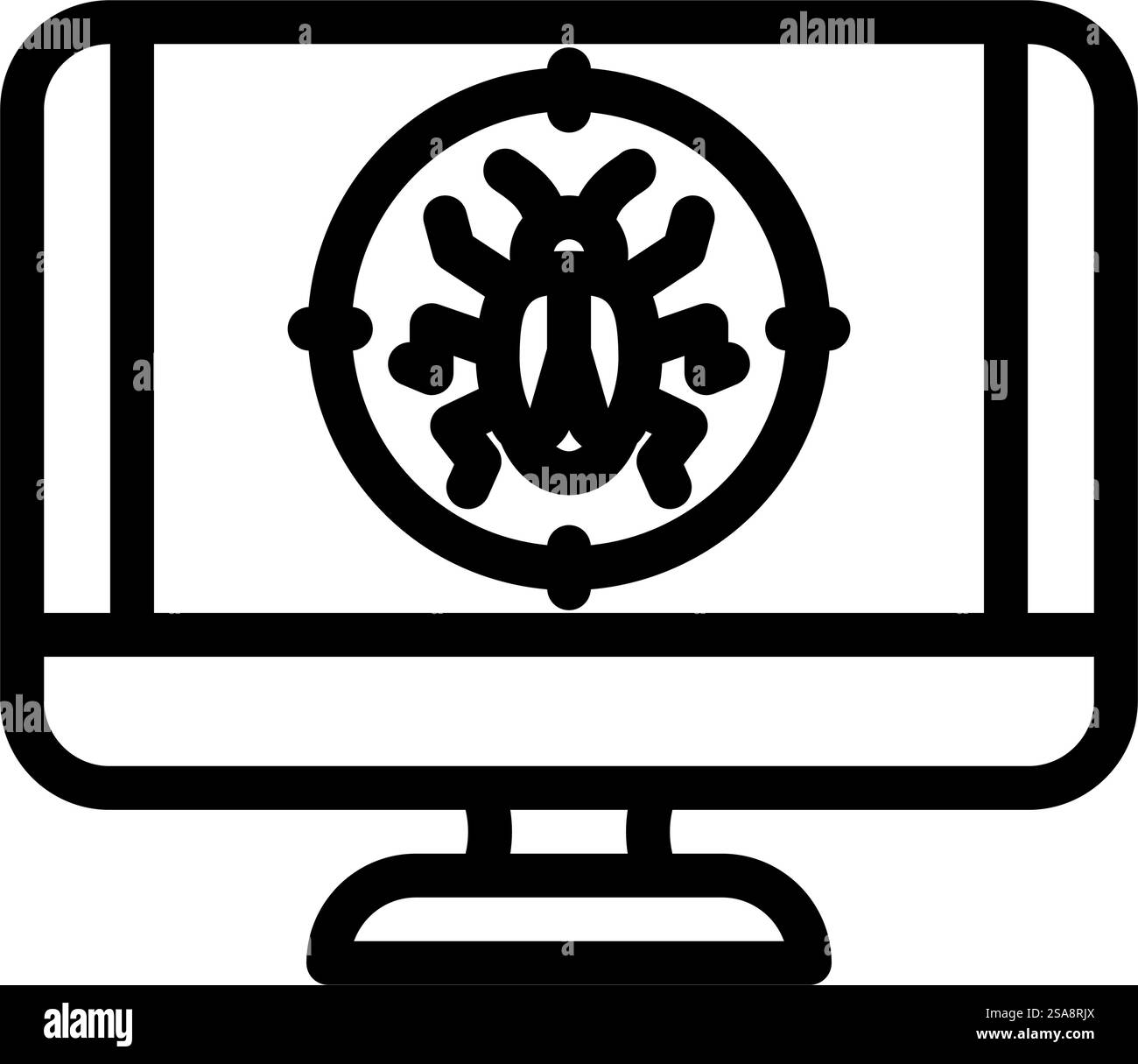 rimozione virus riparare il vettore dell'icona della linea del computer. rimozione virus riparazione segnale computer. illustrazione nera del simbolo del contorno isolato. immagine vettoriale dell'icona della linea del computer per la rimozione dei virus Illustrazione Vettoriale