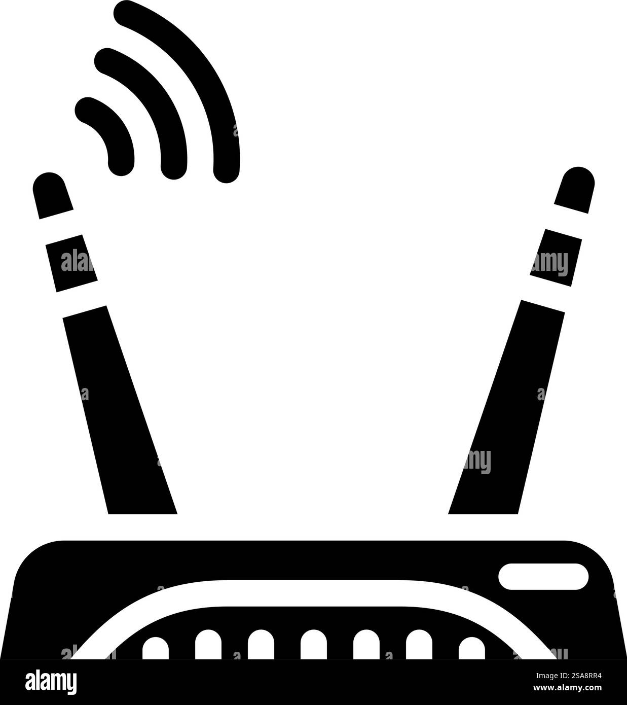 configurazione wireless riparare il vettore dell'icona glifo del computer. segnale del computer di riparazione dell'installazione wireless. illustrazione del simbolo isolato. illustrazione vettoriale dell'icona glifo del computer per la riparazione della configurazione wireless Illustrazione Vettoriale