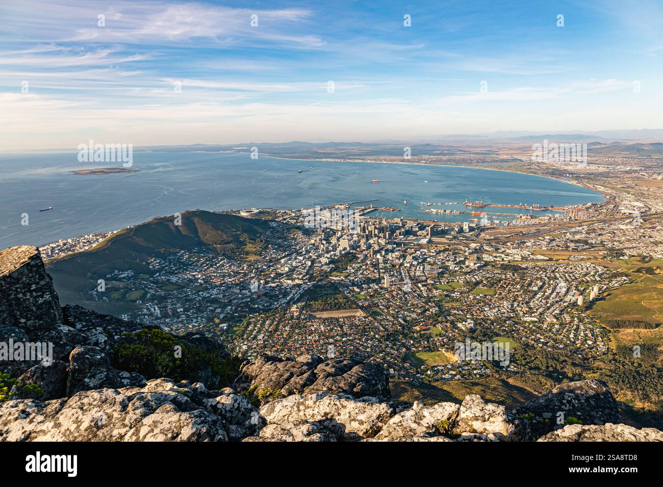 Centro città di città del Capo, panorama aereo, vista da Table Mountain Foto Stock