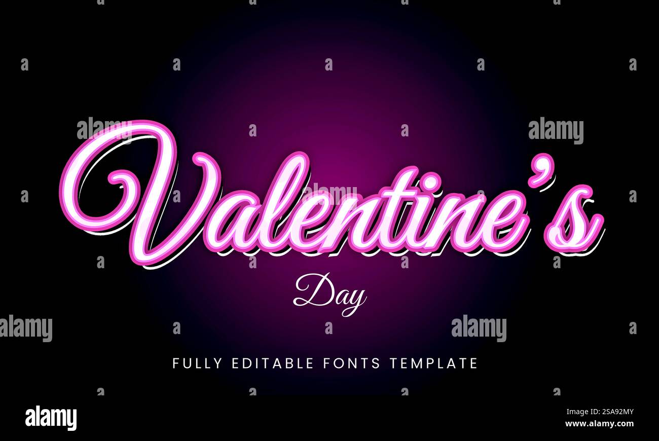 Effetto testo neon per San Valentino - modello di font completamente modificabile Illustrazione Vettoriale