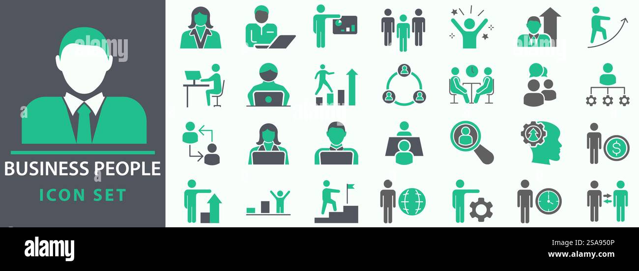 Persone aziendali, risorse umane, gestione dell'ufficio, set di icone Web. raccolta icone. Semplice illustrazione vettoriale Illustrazione Vettoriale