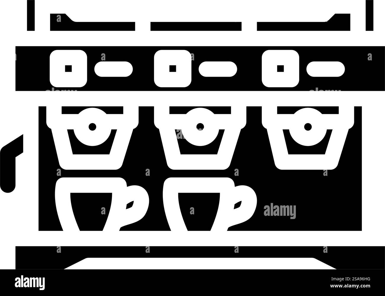 macchina per caffè espresso, apparecchiatura per ristoranti, simbolo del glifo. cartello con la macchina per caffè espresso per il ristorante. illustrazione del simbolo isolato. illustrazione del vettore dell'icona del glifo delle attrezzature per ristoranti della macchina espresso Illustrazione Vettoriale