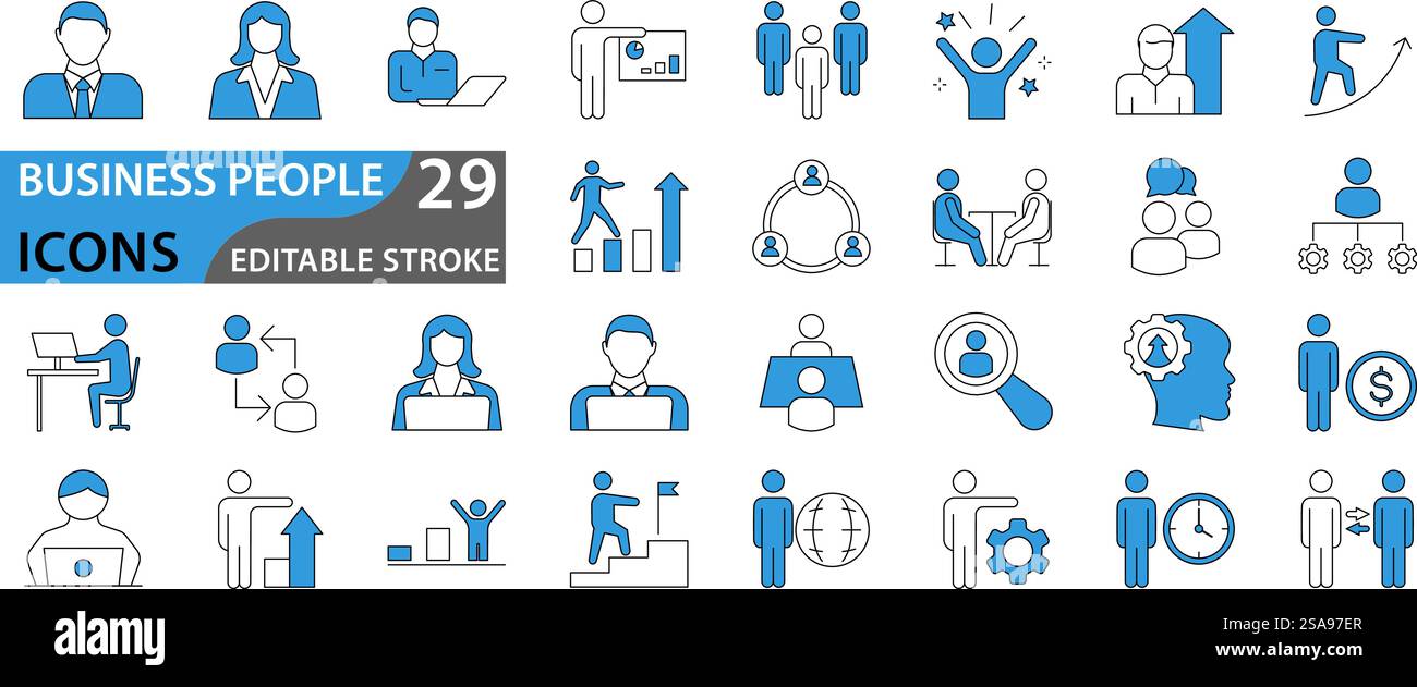 Persone aziendali, risorse umane, gestione dell'ufficio, set di icone Web. raccolta icone. Semplice illustrazione vettoriale Illustrazione Vettoriale