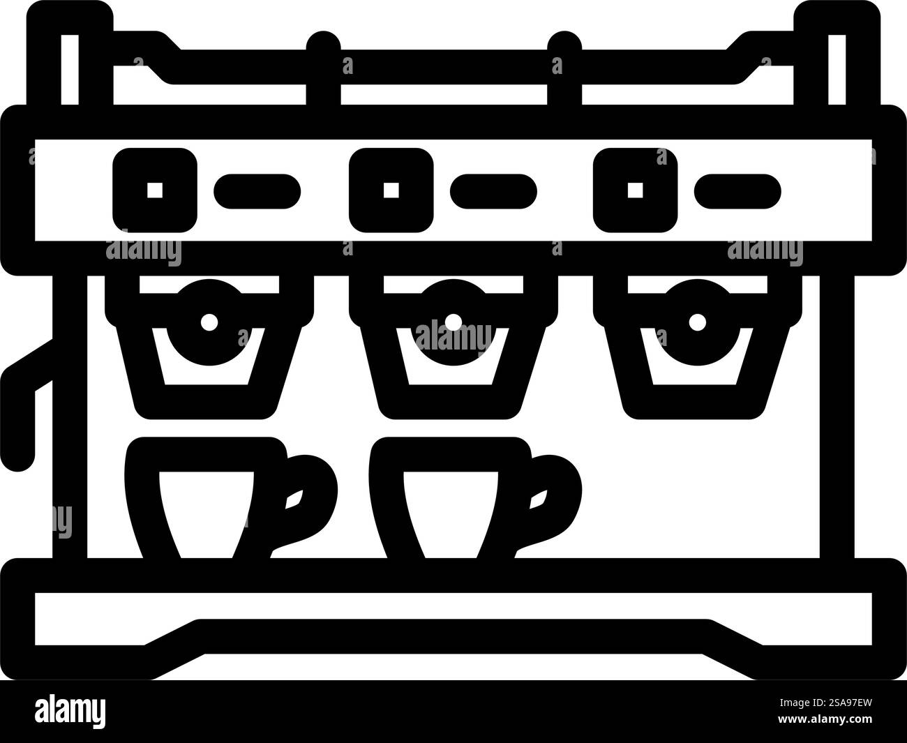 icona vettoriale della linea delle attrezzature per il ristorante della macchina per caffè espresso. cartello con la macchina per caffè espresso per il ristorante. illustrazione nera del simbolo del contorno isolato. illustrazione vettoriale dell'icona della linea delle attrezzature per ristoranti della macchina espresso Illustrazione Vettoriale