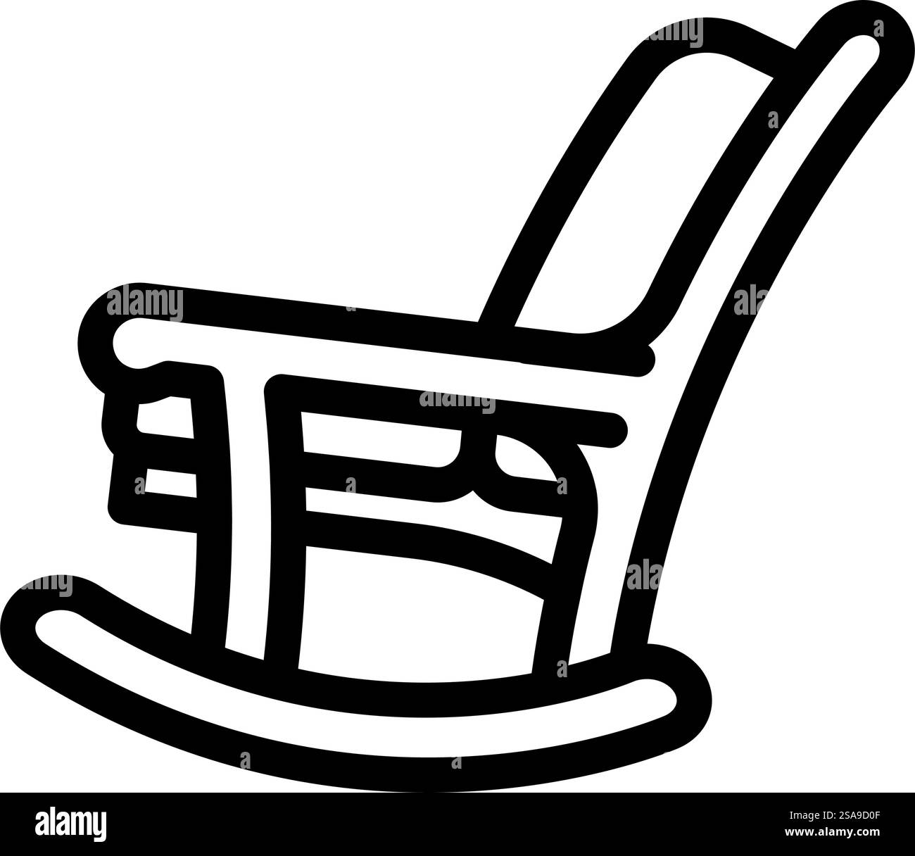 sedia a dondolo per mobili da esterno, icona vettoriale. cartello per mobili da esterno con sedia a dondolo. illustrazione nera del simbolo del contorno isolato. illustrazione vettoriale dell'icona della linea di mobili per esterni con sedia a dondolo Illustrazione Vettoriale