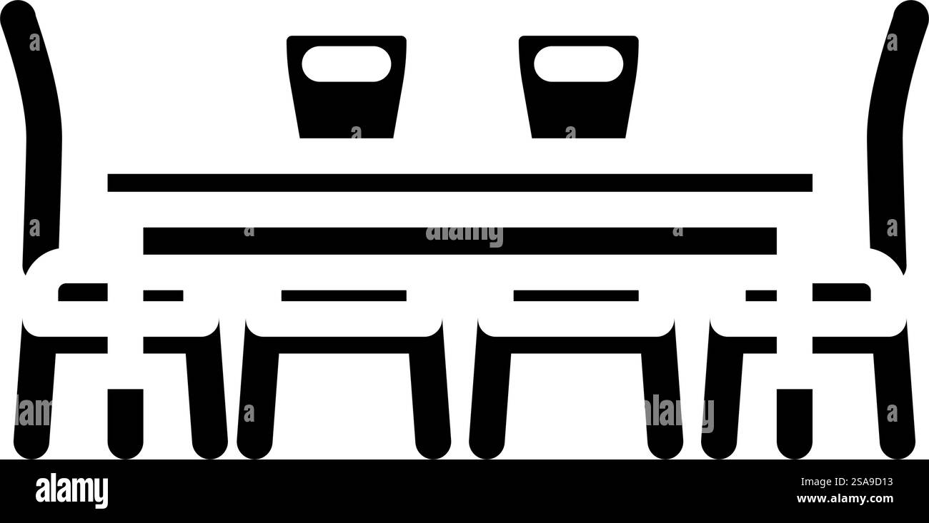 set da pranzo per esterni con icone a forma di glifo. cartello per mobili da esterno con set da pranzo. illustrazione del simbolo isolato. illustrazione vettoriale dell'icona del glifo per mobili da esterno Illustrazione Vettoriale