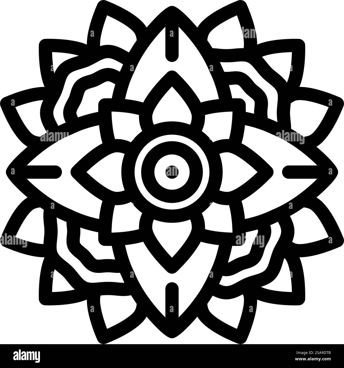 mandala buddhismo linea icona vettore. segno del buddhismo mandala. illustrazione nera del simbolo del contorno isolato. illustrazione vettoriale dell'icona della linea buddhista mandala Illustrazione Vettoriale