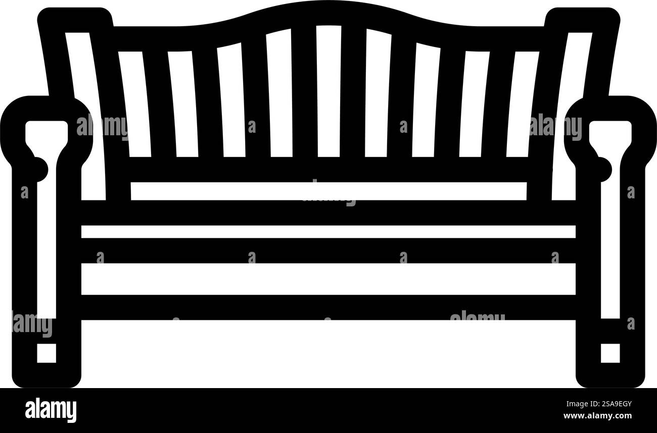 icona vettoriale linea mobili per esterni da banco. cartello per mobili da esterno con panca. illustrazione nera del simbolo del contorno isolato. illustrazione vettoriale dell'icona della linea di mobili per esterni da banco Illustrazione Vettoriale