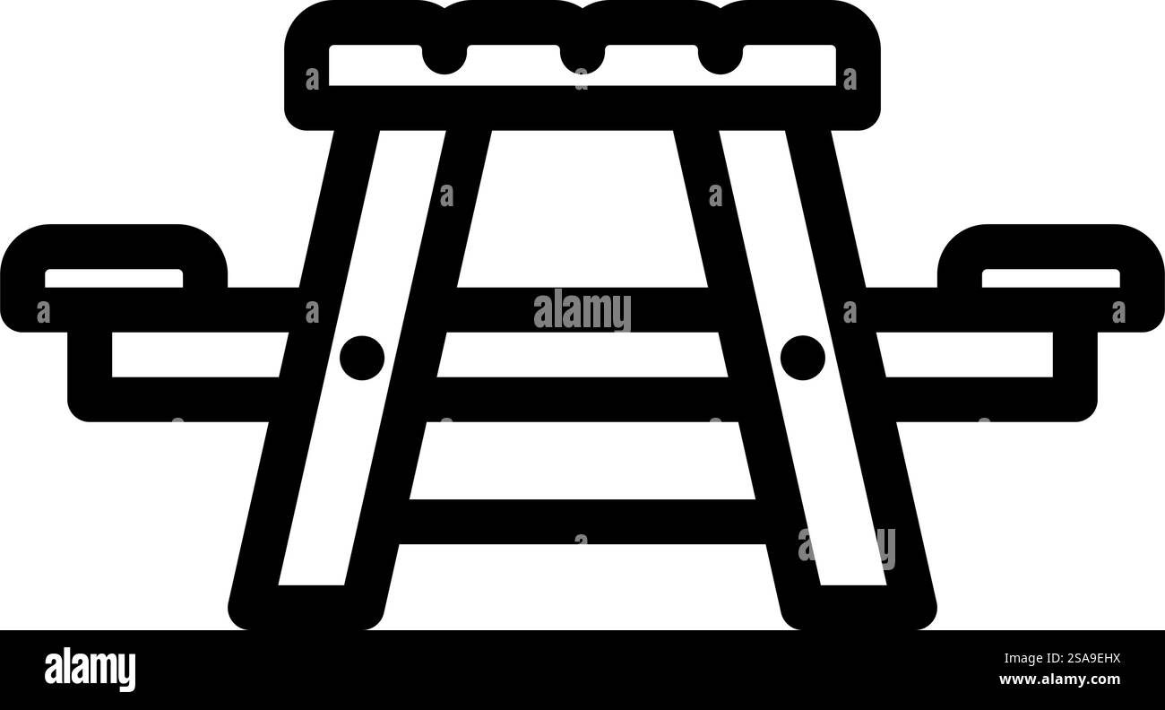 tavolo da picnic, icona vettoriale della linea di mobili per esterni. cartello per tavoli da picnic da esterno. illustrazione nera del simbolo del contorno isolato. illustrazione vettoriale dell'icona della linea di mobili per esterni del tavolo da picnic Illustrazione Vettoriale