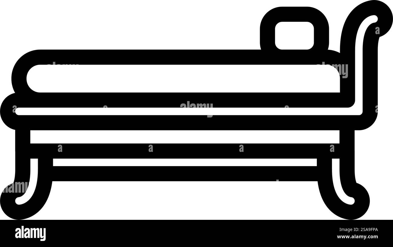icona vettoriale della linea di mobili da esterno per lettino da giorno. cartello per mobili da esterno con letto da giorno. illustrazione nera del simbolo del contorno isolato. illustrazione vettoriale dell'icona della linea di mobili da esterno del lettino da giorno Illustrazione Vettoriale