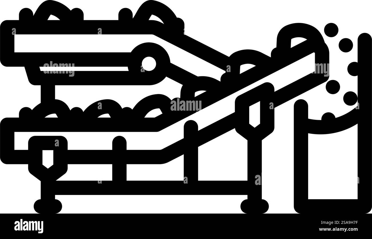 vettore icona linea pellet di legno trasportatore. cartello per pellet di legno del trasportatore. illustrazione nera del simbolo del contorno isolato. illustrazione vettoriale dell'icona della linea di pellet di legno del trasportatore Illustrazione Vettoriale