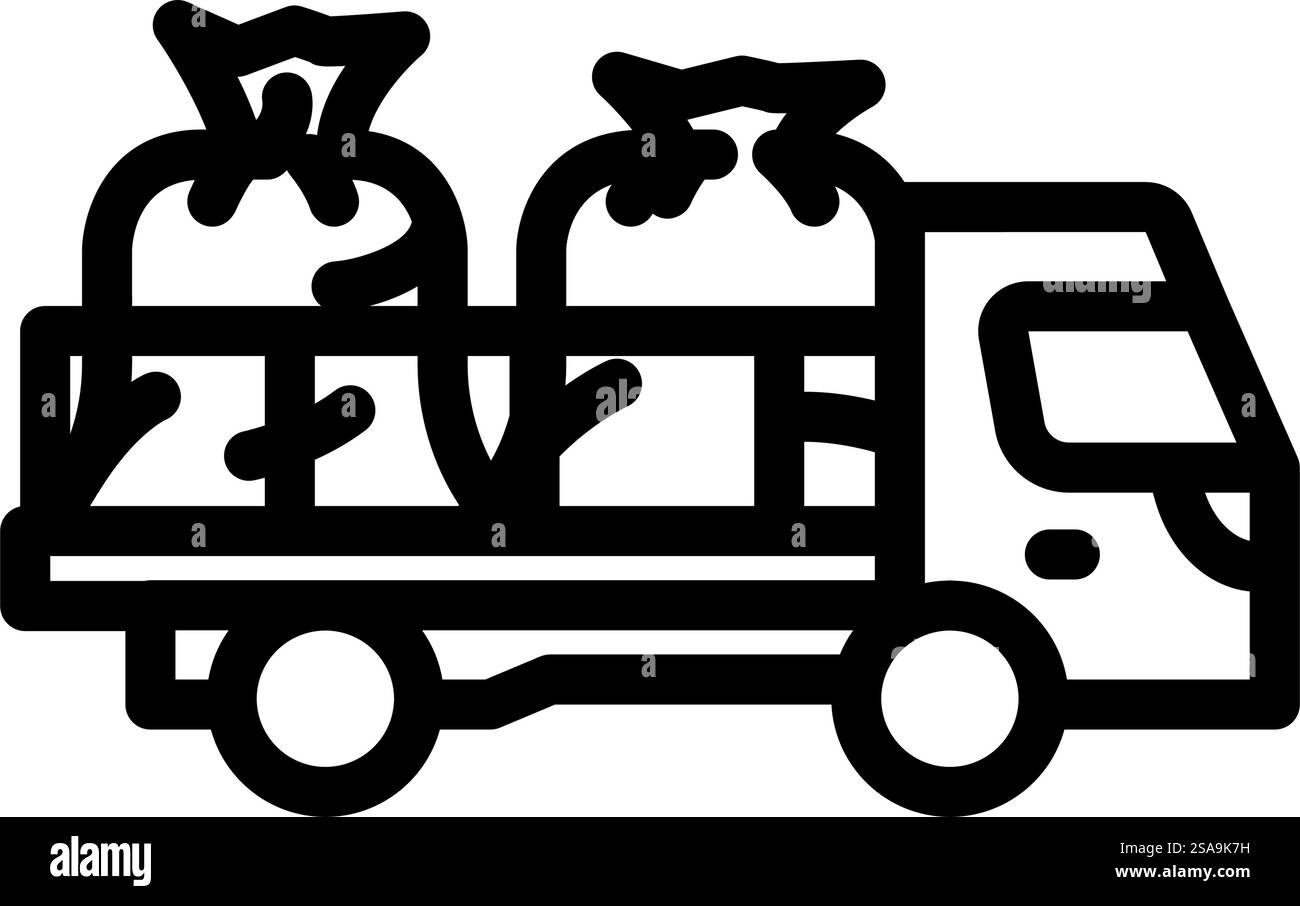 vettore icona linea pellet di legno per trasporto. cartello trasporto pellet di legno. illustrazione nera del simbolo del contorno isolato. illustrazione vettoriale dell'icona della linea di pellet di legno per il trasporto Illustrazione Vettoriale