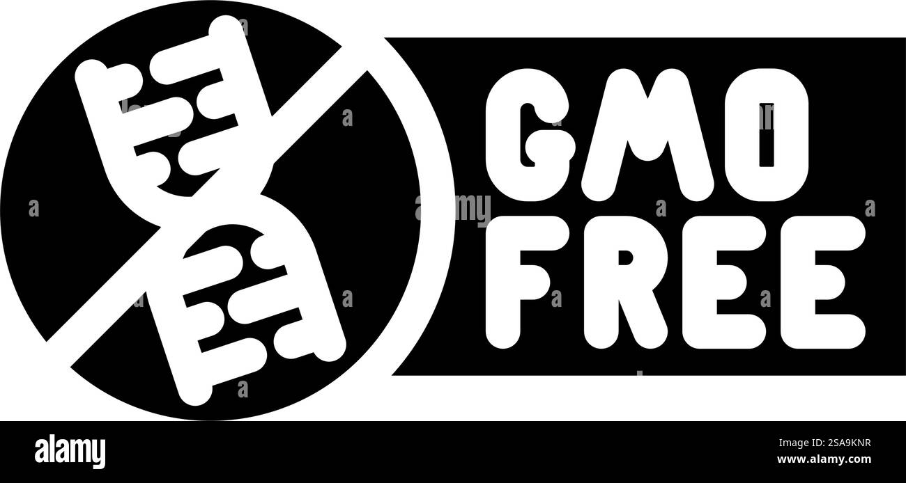 etichetta prodotto privo di ogm avvertenza glifo icona vettore. cartello di avvertenza etichetta prodotto privo di ogm. illustrazione del simbolo isolato. etichetta prodotto privo di ogm avvertenza icona glifo illustrazione vettoriale Illustrazione Vettoriale