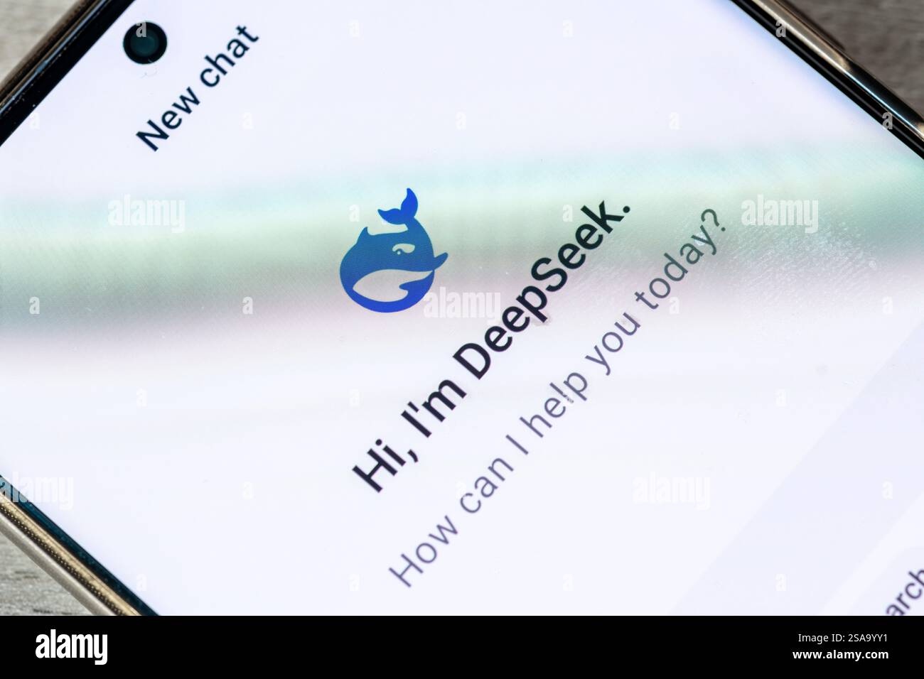 Londra. REGNO UNITO- 01.29.2025. Primo piano della pagina iniziale di benvenuto dell'app cinese open source per l'intelligenza artificiale DeepSeek. Foto Stock