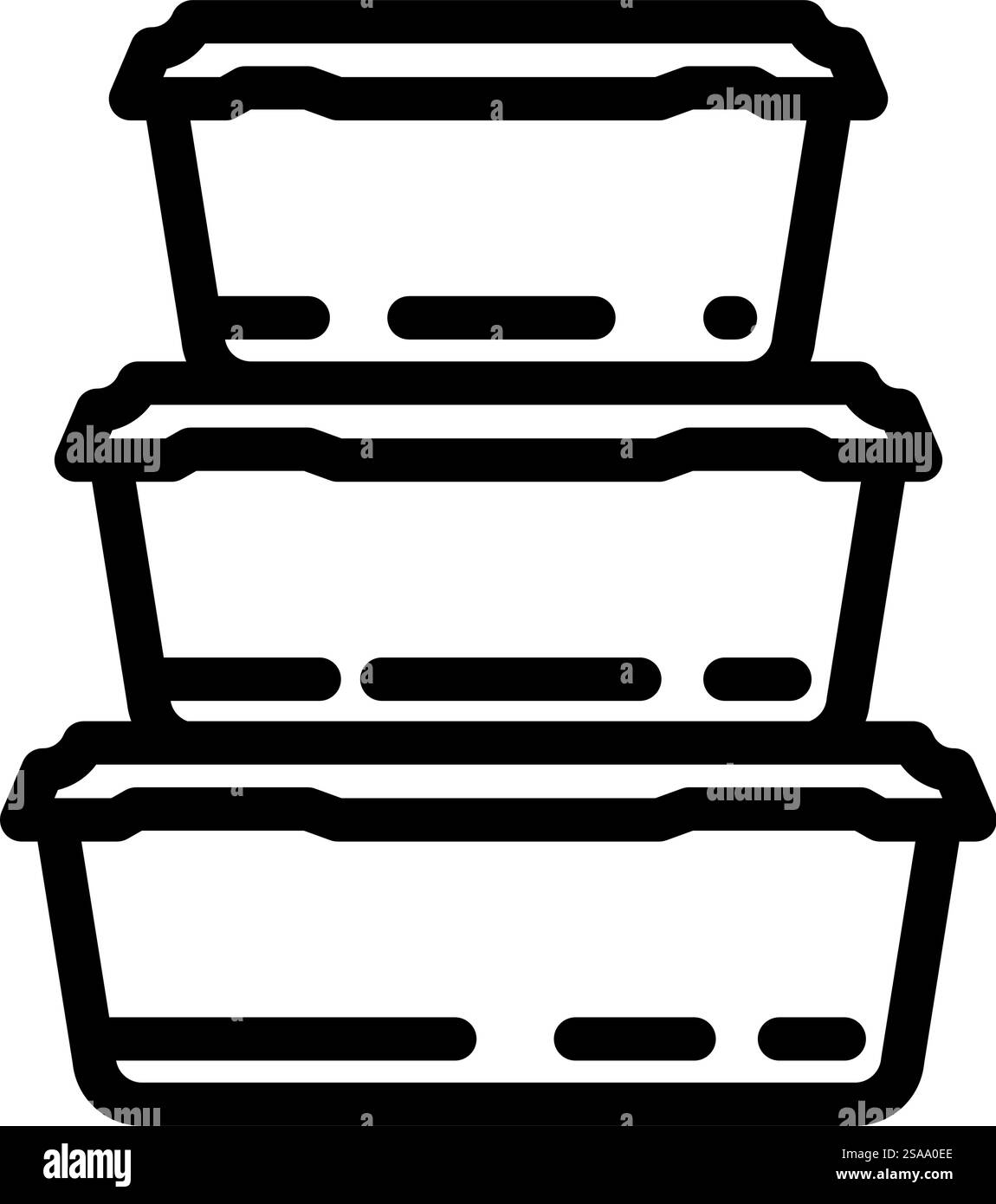 contenitore per la conservazione degli alimenti - icona della linea della confezione in plastica. cartello della confezione di plastica del contenitore per la conservazione degli alimenti. illustrazione nera del simbolo del contorno isolato. illustrazione vettoriale dell'icona della linea della confezione di plastica del contenitore per la conservazione degli alimenti Illustrazione Vettoriale