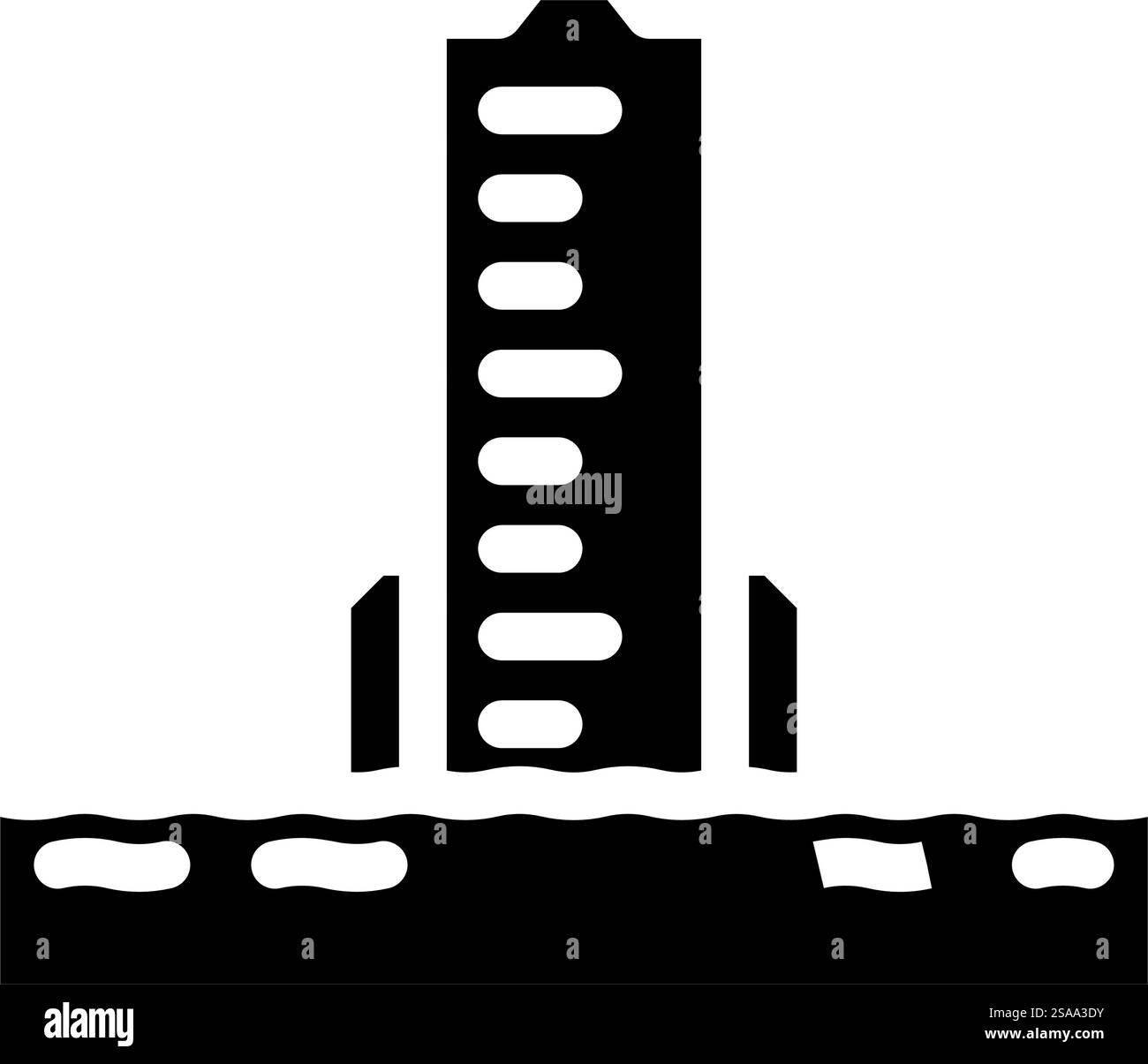 vettore icona glifo di emergenza indicatore di livello di riempimento. segnale del disastro dell'indicatore di alluvione. illustrazione del simbolo isolato. illustrazione vettoriale dell'icona del glifo dell'indicatore del livello di riempimento Illustrazione Vettoriale