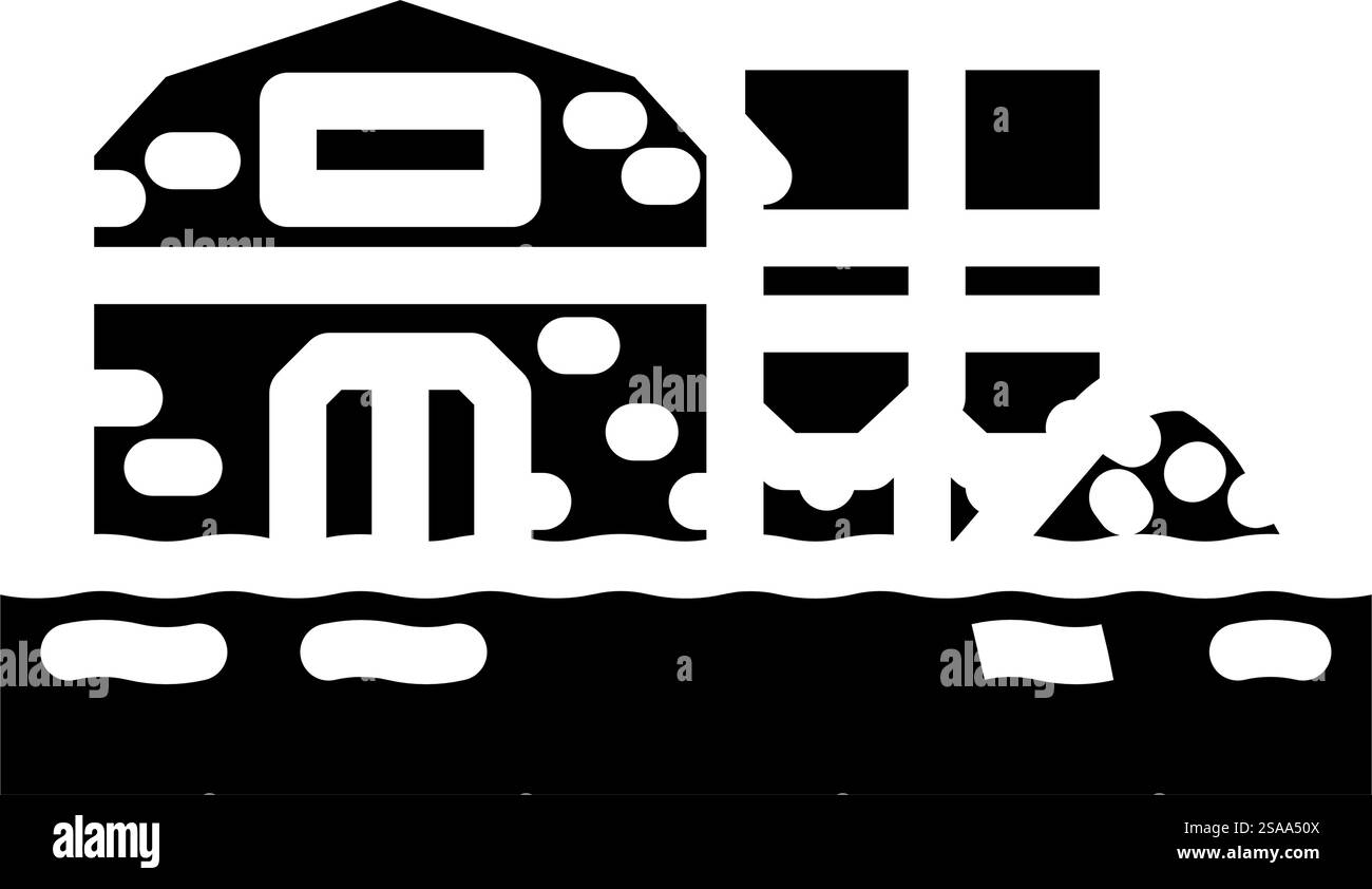 vettore icona glifo di calamità dei terreni agricoli allagati. segnale del disastro di terreni agricoli allagati. illustrazione del simbolo isolato. illustrazione vettoriale dell'icona del glifo del disastro dei terreni agricoli allagati Illustrazione Vettoriale