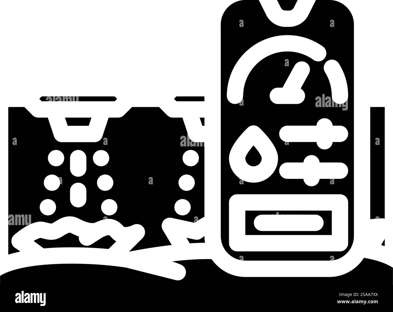 vettore icona a forma di glifo per il risparmio d'acqua per l'irrigazione intelligente. segnale intelligente di risparmio idrico per irrigazione. illustrazione del simbolo isolato. illustrazione del vettore dell'icona del glifo per il risparmio d'acqua per l'irrigazione intelligente Illustrazione Vettoriale