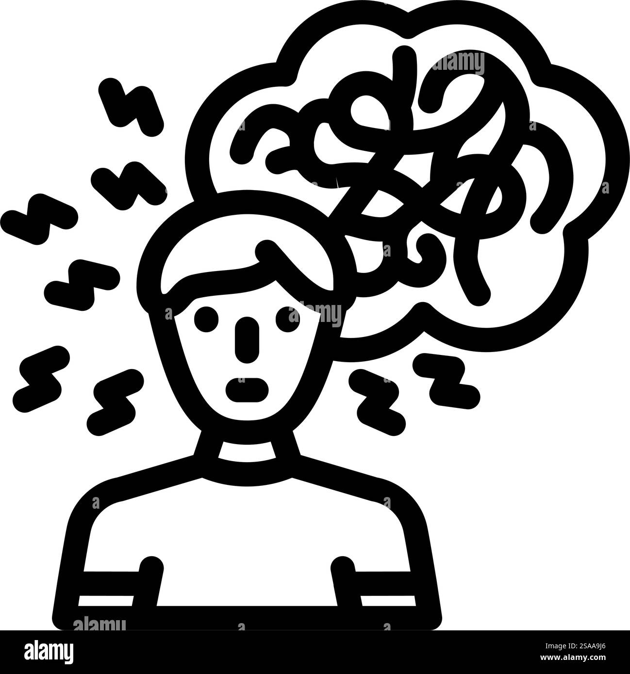 ansia uomo malattia linea icona vettore. segno di malattia dell'uomo d'ansia. illustrazione nera del simbolo del contorno isolato. illustrazione vettoriale dell'icona della linea della malattia dell'uomo ansia Illustrazione Vettoriale