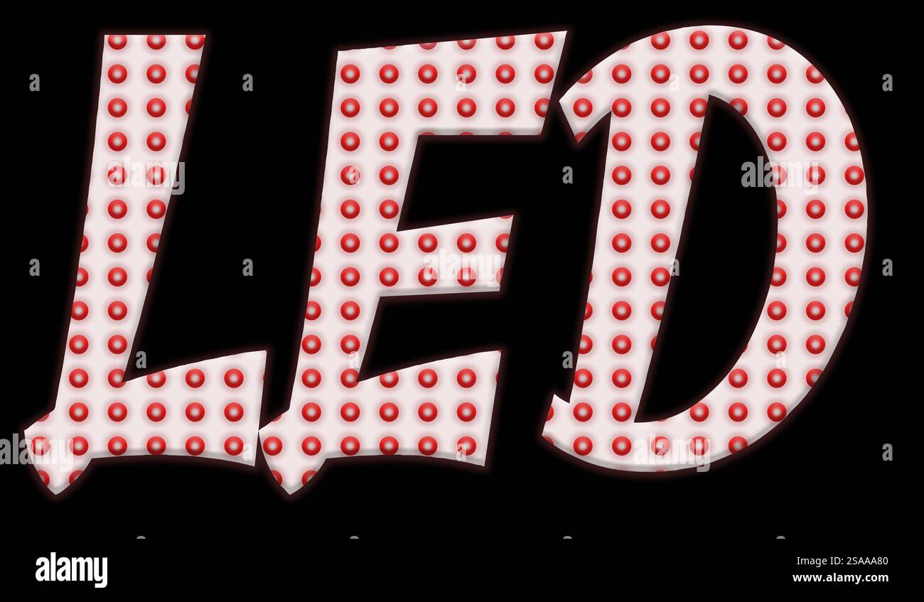 Composizione digitale. Effetto lampada a diodo a emissione luminosa a LED. Sovrapporre le lettere alle spie LED Foto Stock
