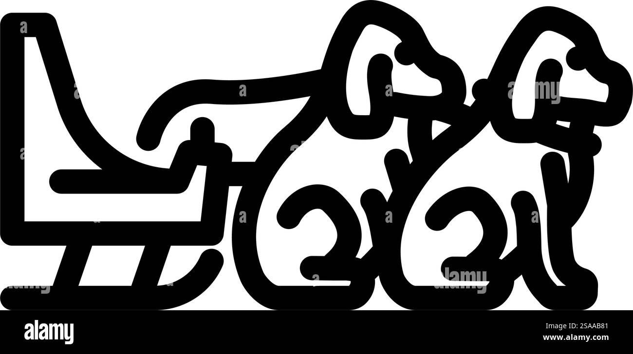 icona della linea di corse di cani da slitta per sport invernali. insegna per sport invernali da corsa con cani da slitta. illustrazione nera del simbolo del contorno isolato. illustrazione vettoriale dell'icona della linea delle corse di cani da slitta Illustrazione Vettoriale