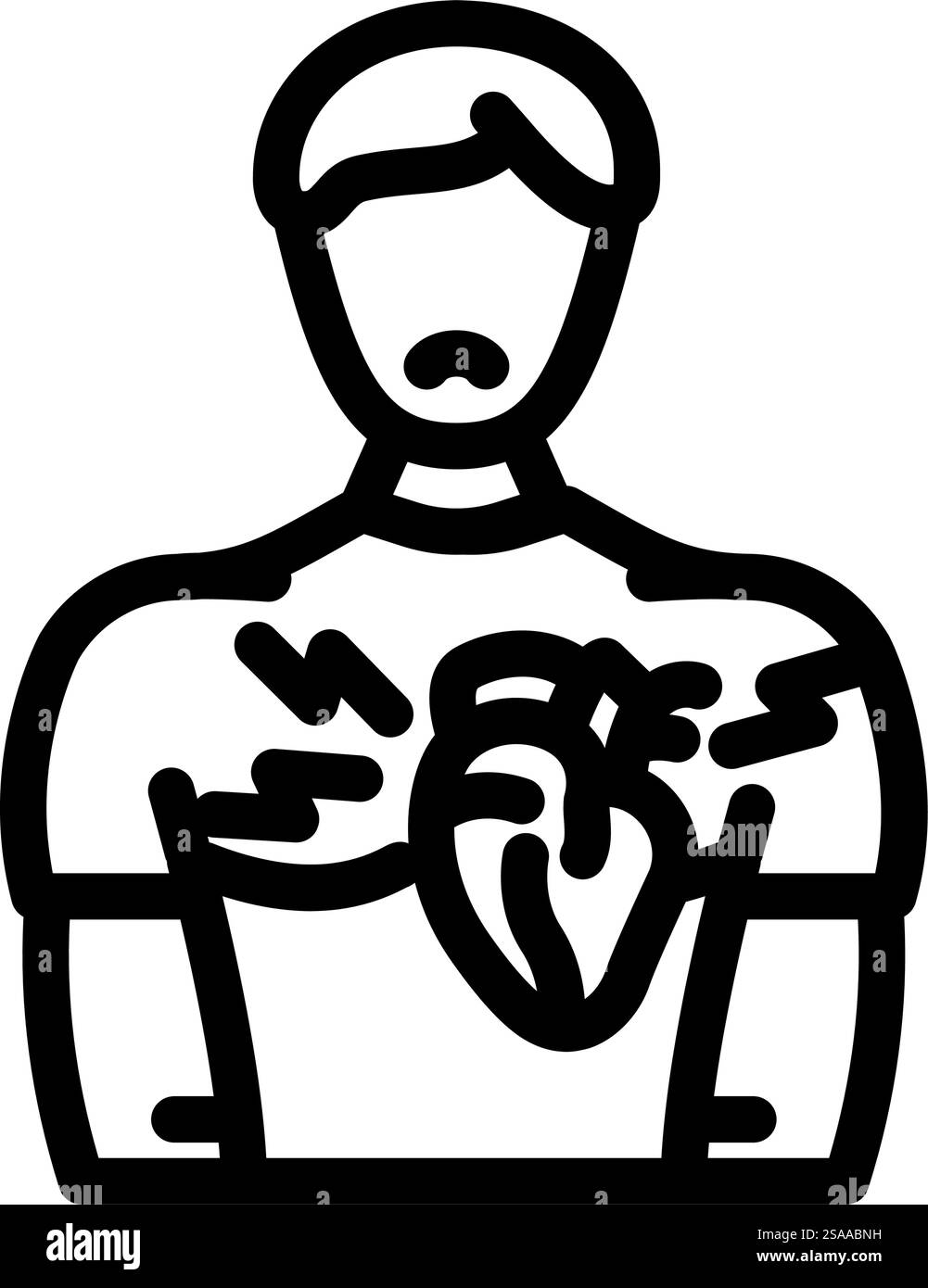 vettore icona della linea della malattia dell'uomo cardiaco. segno di malattia dell'uomo di cuore. illustrazione nera del simbolo del contorno isolato. illustrazione vettoriale dell'icona della linea della malattia dell'uomo cardiaco Illustrazione Vettoriale