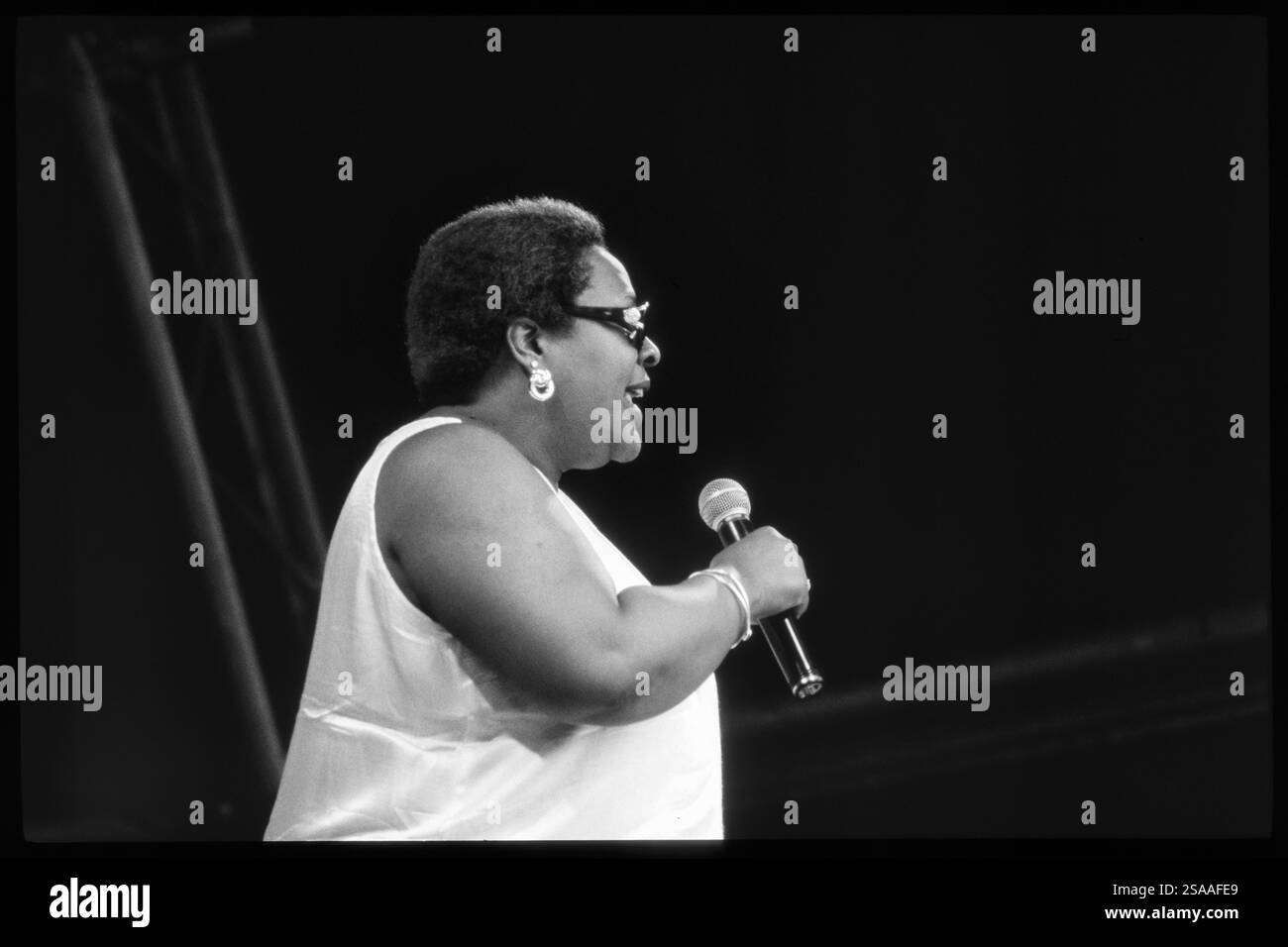 JOCELYN BROWN, CONCERTO, 1998: Cantante soul Jocelyn Brown che suona al Cardiff Big Weekend al Museum Lawns di Cardiff, Galles, Regno Unito, l'8 agosto 1998. Foto: Rob Watkins. INFO: Jocelyn Brown è una cantante statunitense nota per le sue potenti voci e contributi alla disco, R&B e alla musica House. Il suo successo del 1984 Guy di qualcun altro rimane un classico, e ha collaborato con artisti come Incognito e Inner Life. Foto Stock