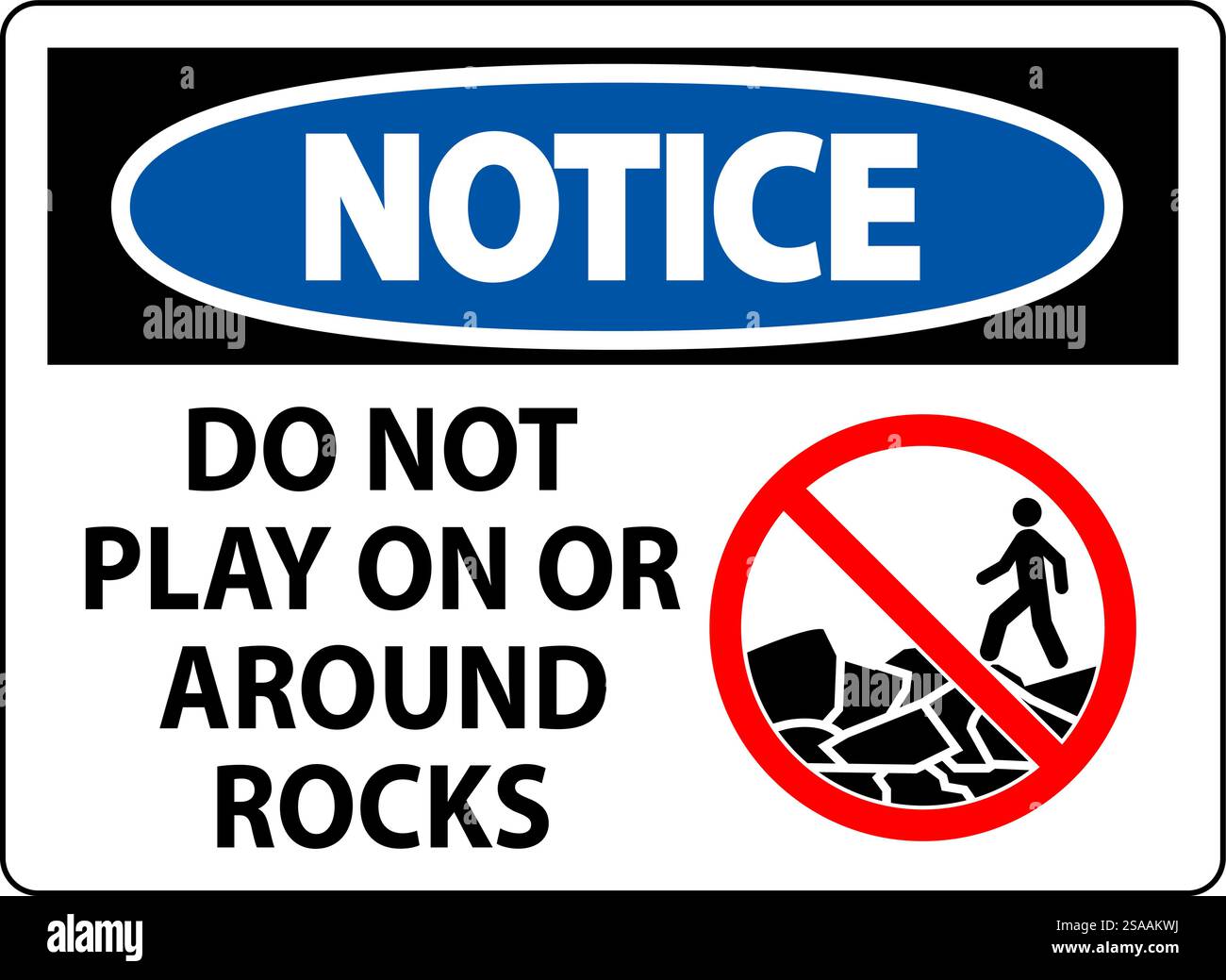Cartello avviso non giocare su o intorno a rocce Illustrazione Vettoriale