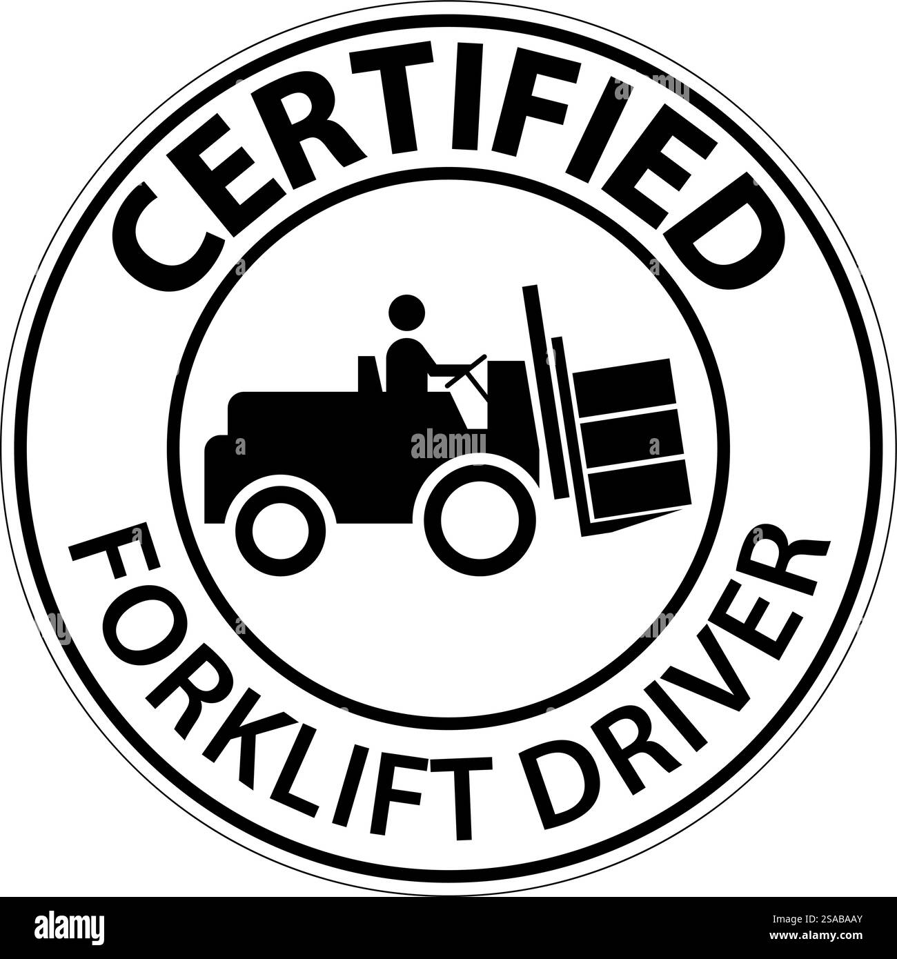 Etichette Hard Hat, driver per carrelli elevatori a forche con certificazione di attenzione Illustrazione Vettoriale