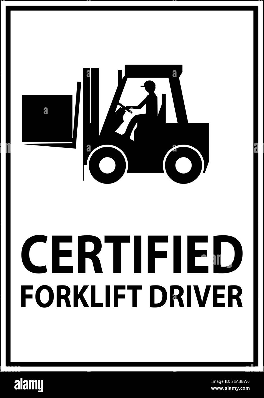 Etichette Hard Hat, driver per carrelli elevatori a forche con certificazione di attenzione Illustrazione Vettoriale