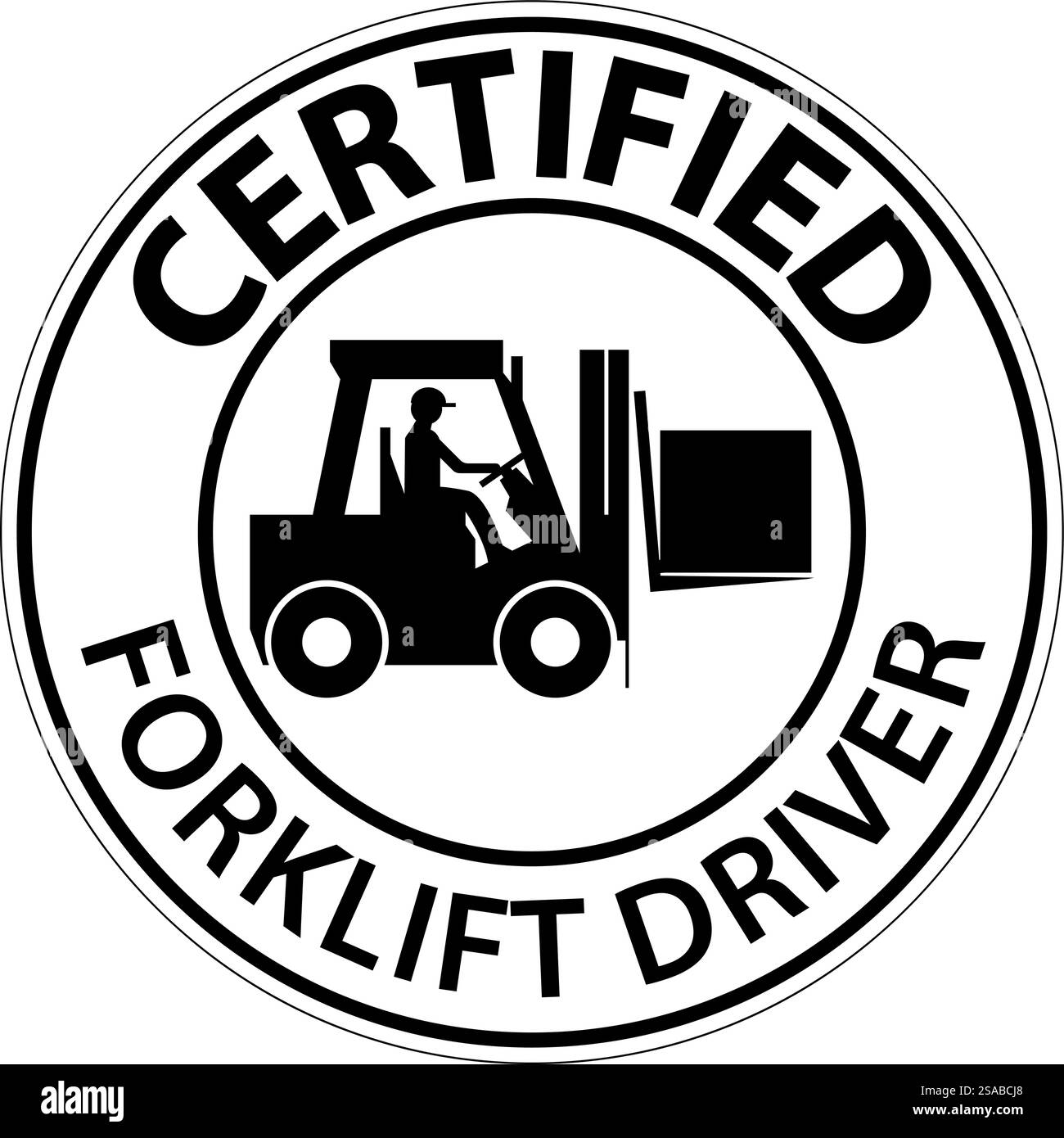 Etichette Hard Hat, driver per carrelli elevatori a forche con certificazione di attenzione Illustrazione Vettoriale