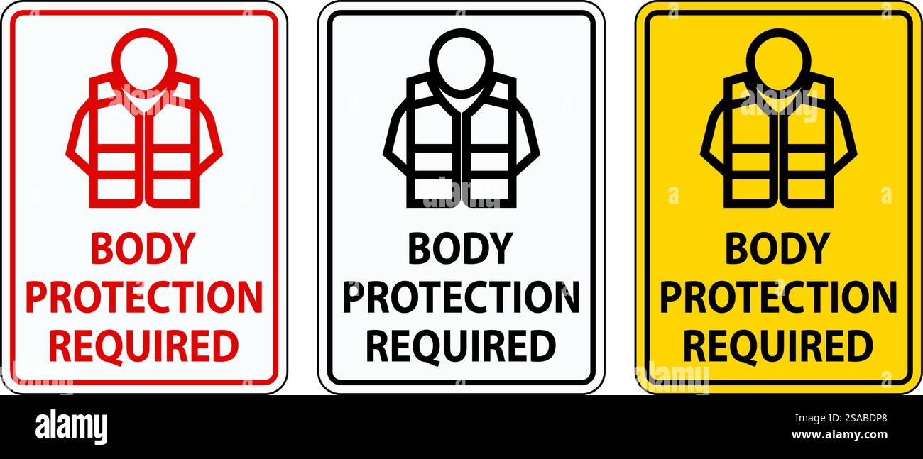 Un segnale di sicurezza chiaro che indica l'uso obbligatorio di dispositivi di protezione del corpo in un'area designata. Illustrazione Vettoriale